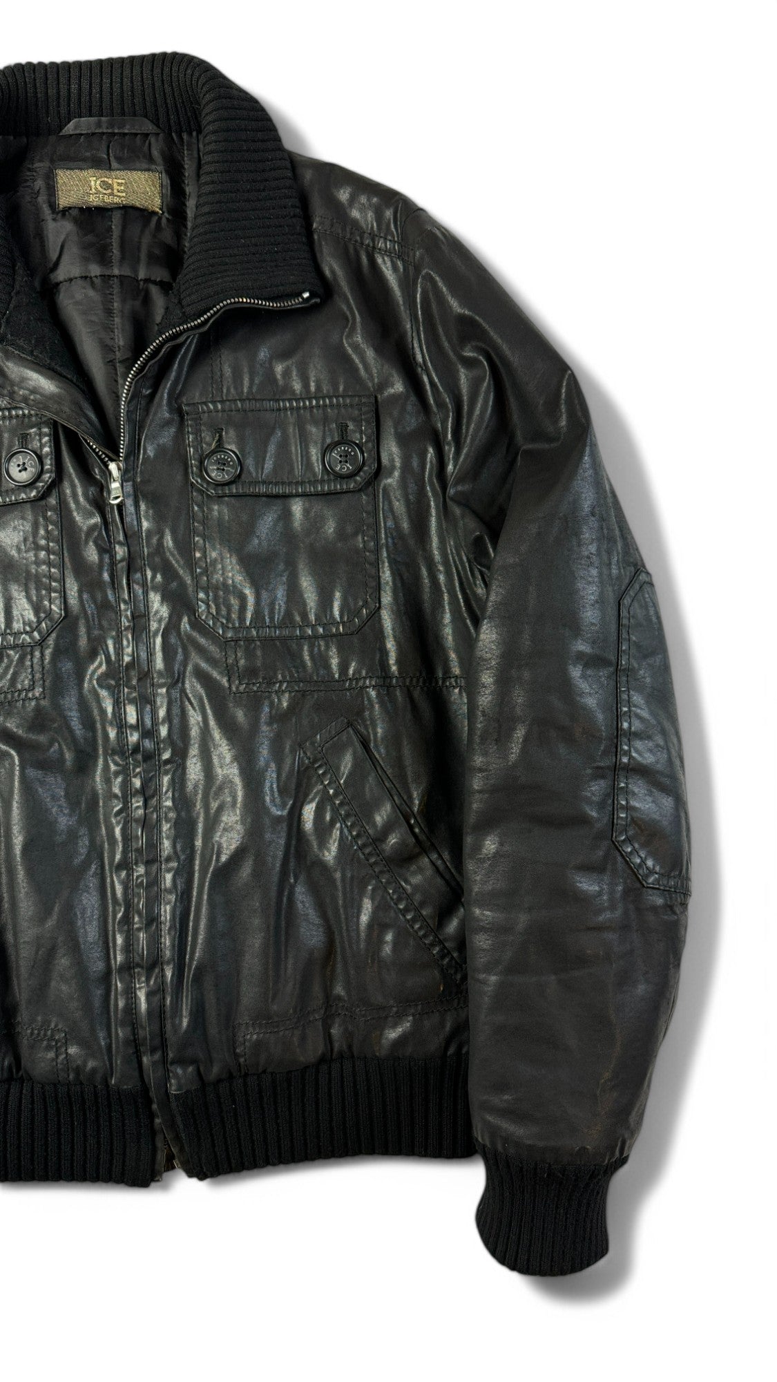 Vintage Iceberg Jacke 90s Lederlook Glänzend/Shiny Schwarz 50/L