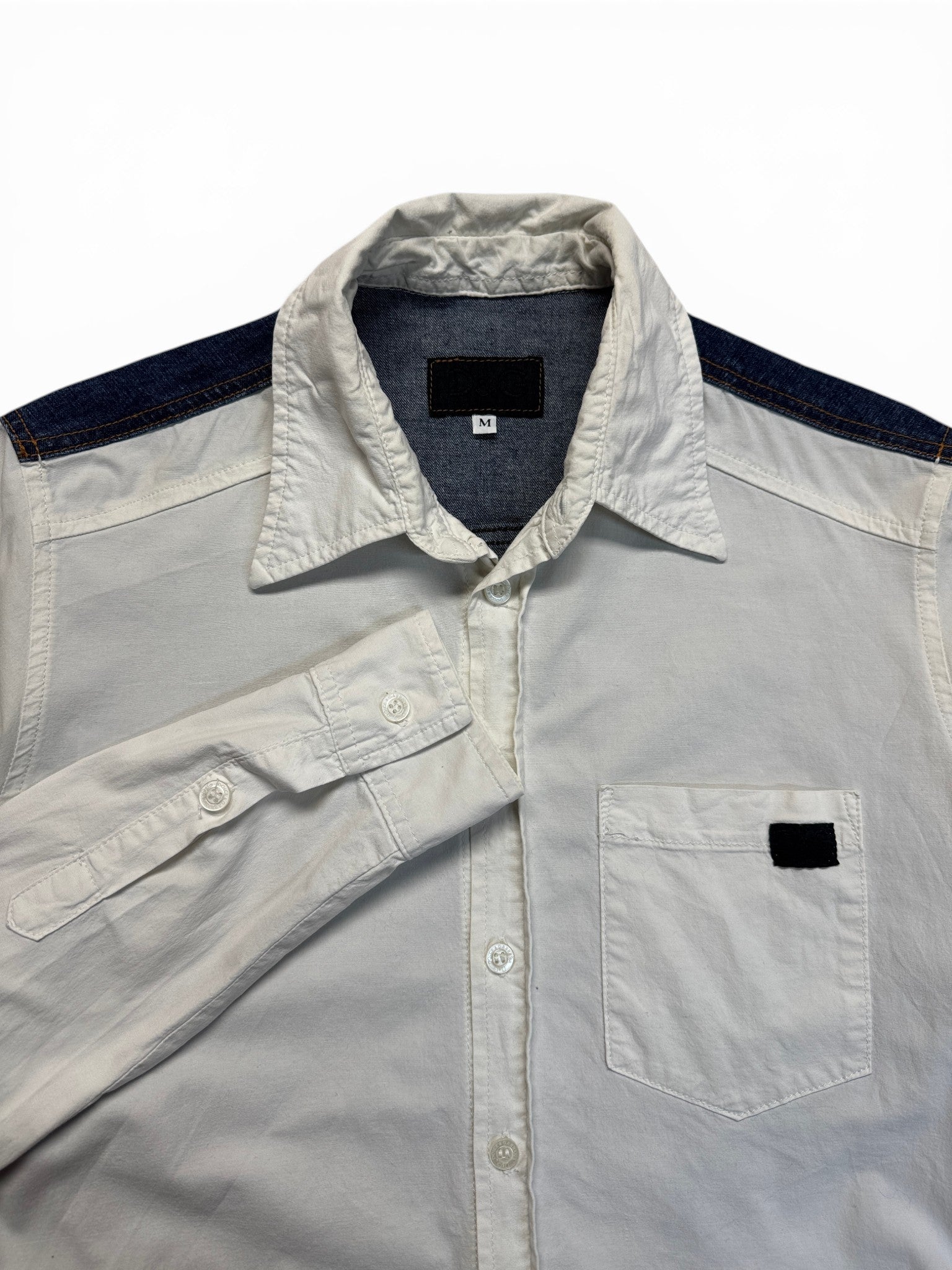 00s Dolce Gabbana Denim Panel Hybrid Jacket Made In Italy Weiß Blau M