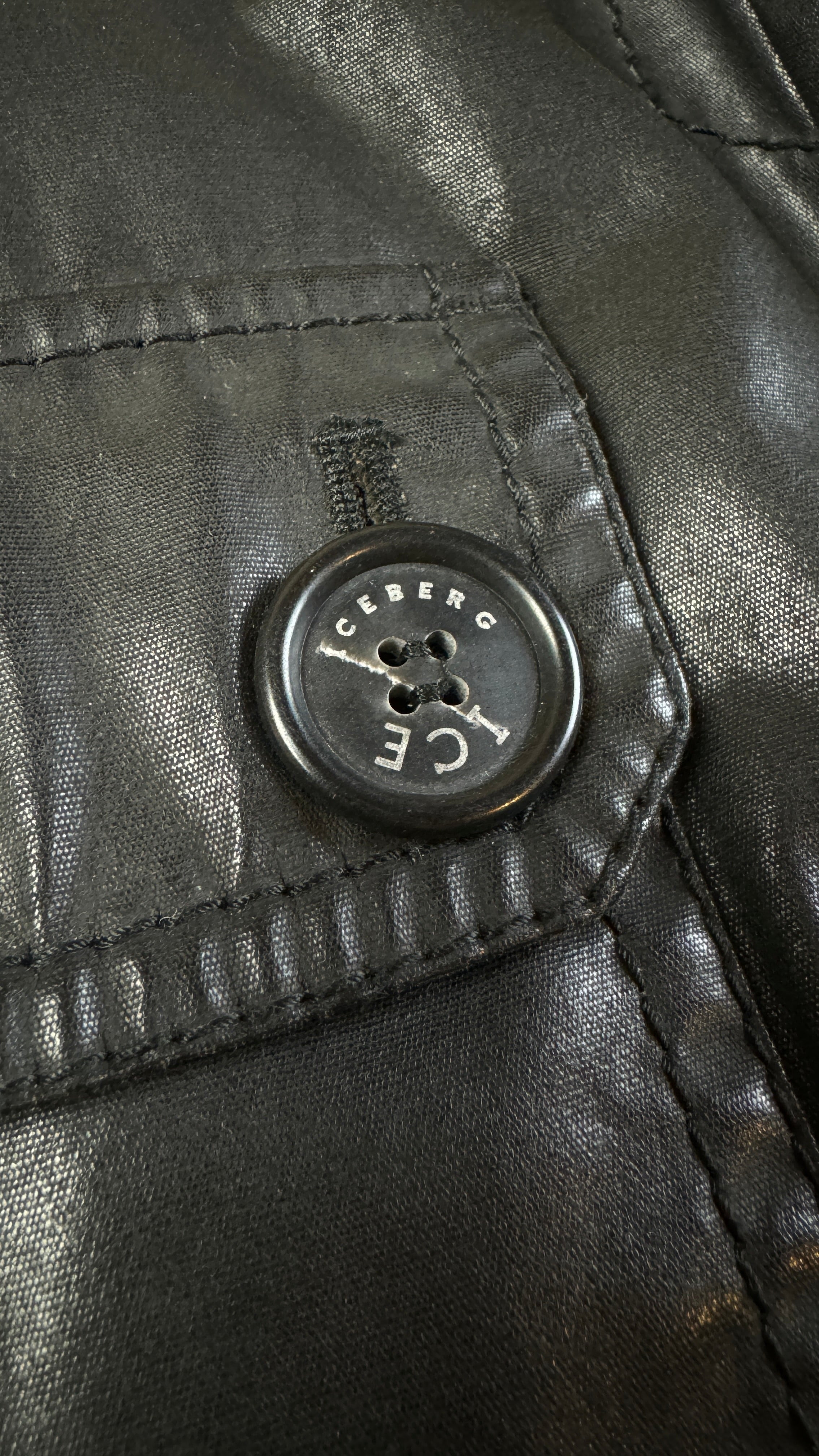 Vintage Iceberg Jacke 90s Lederlook Glänzend/Shiny Schwarz 50/L