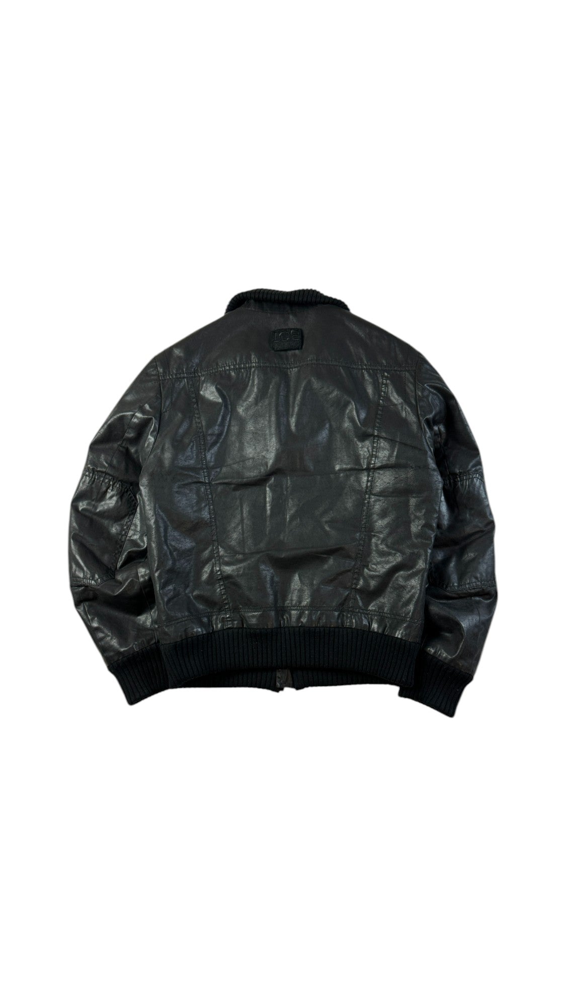 Vintage Iceberg Jacke 90s Lederlook Glänzend/Shiny Schwarz 50/L