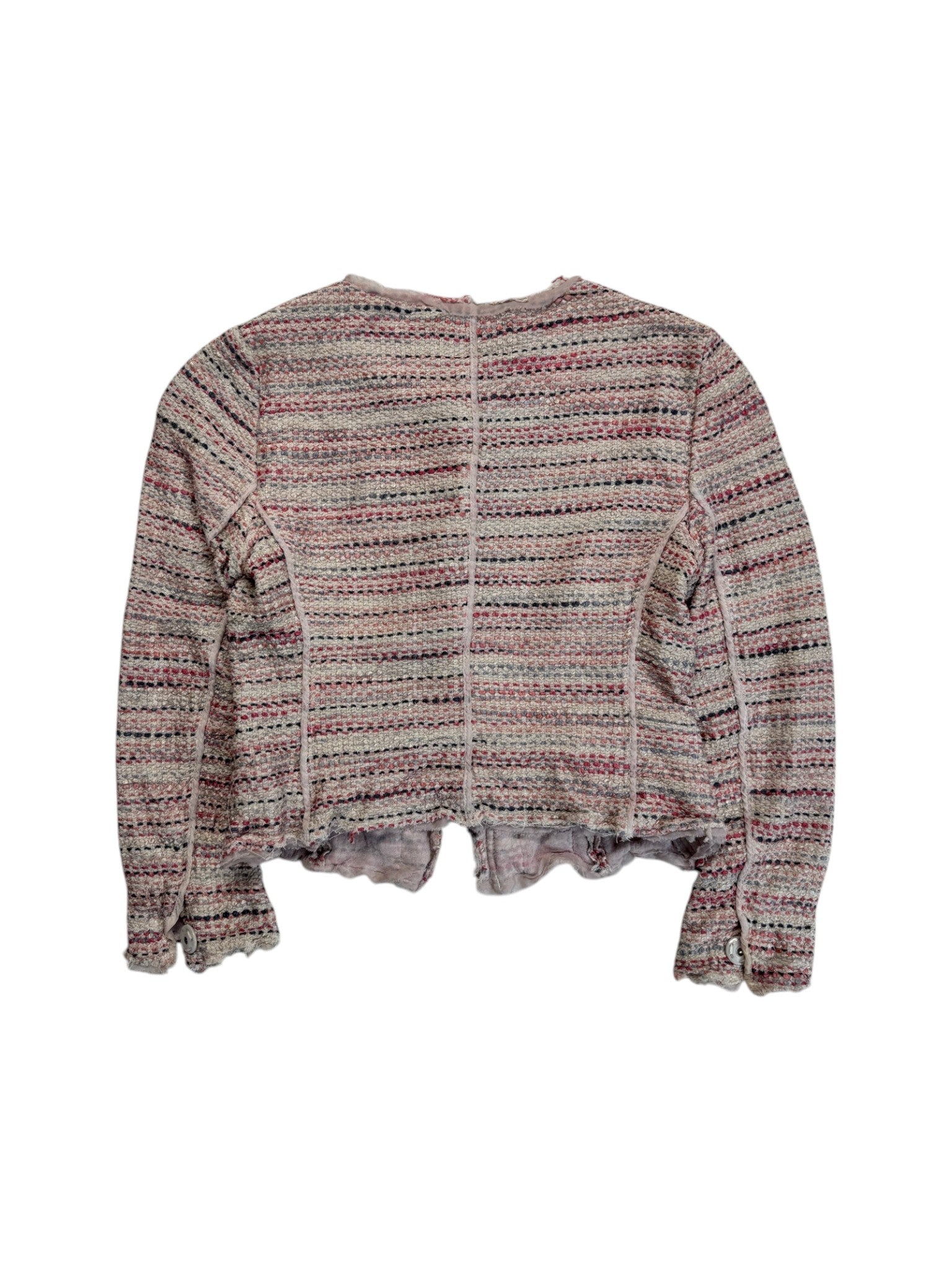 2010 Prada Milano Zweiteiler Skirt Suit Set Bouclé Tweed Silk&Cotton Weiß Rosa IT44 S-M