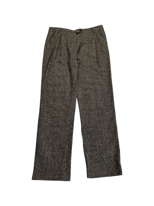 Etro Hose Straight Leg Front Pleat Low Waist Donegal Tweed Schwarz Creme M-L