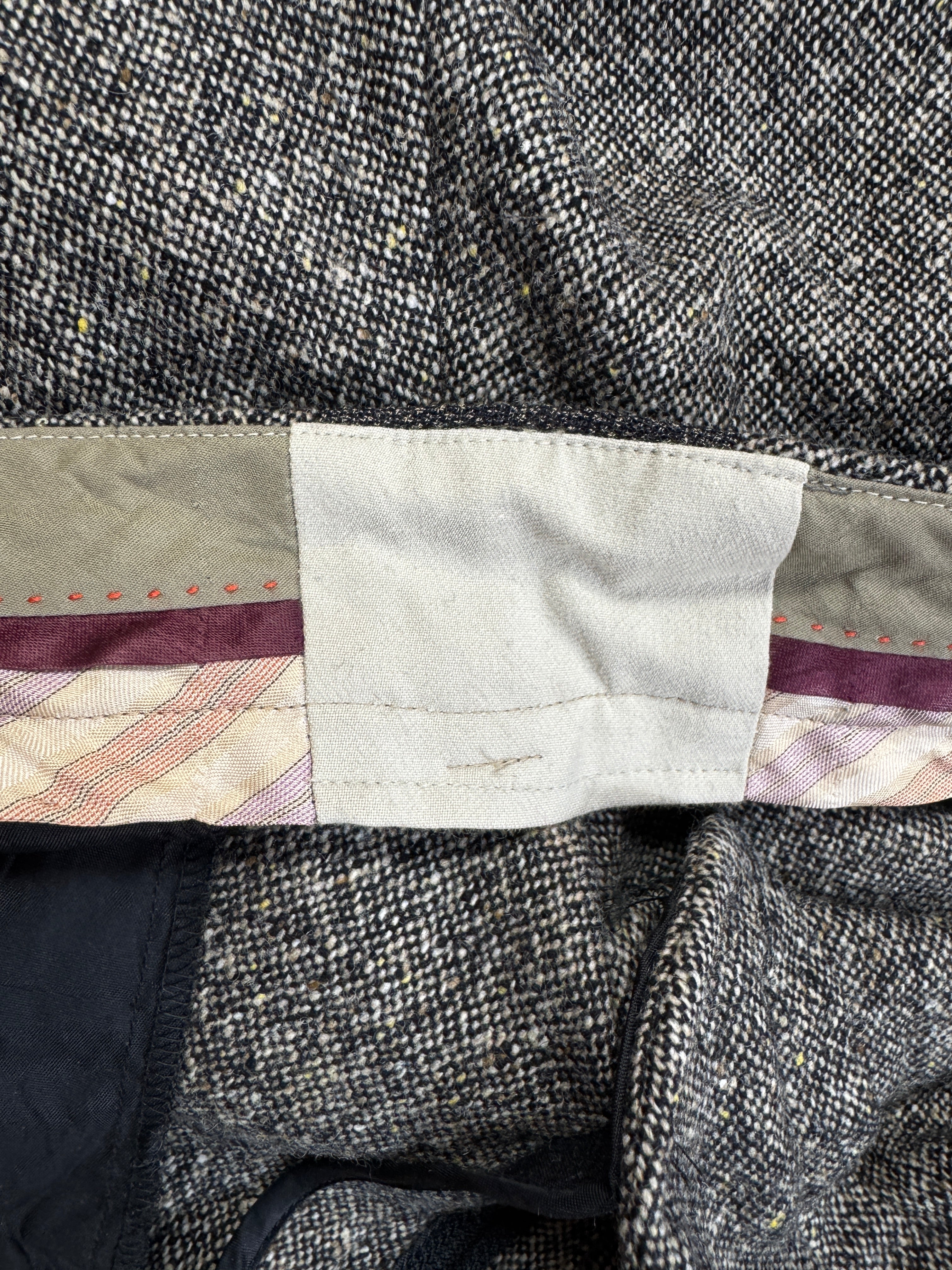 Etro Hose Straight Leg Front Pleat Low Waist Donegal Tweed Schwarz Creme M-L - RareRags