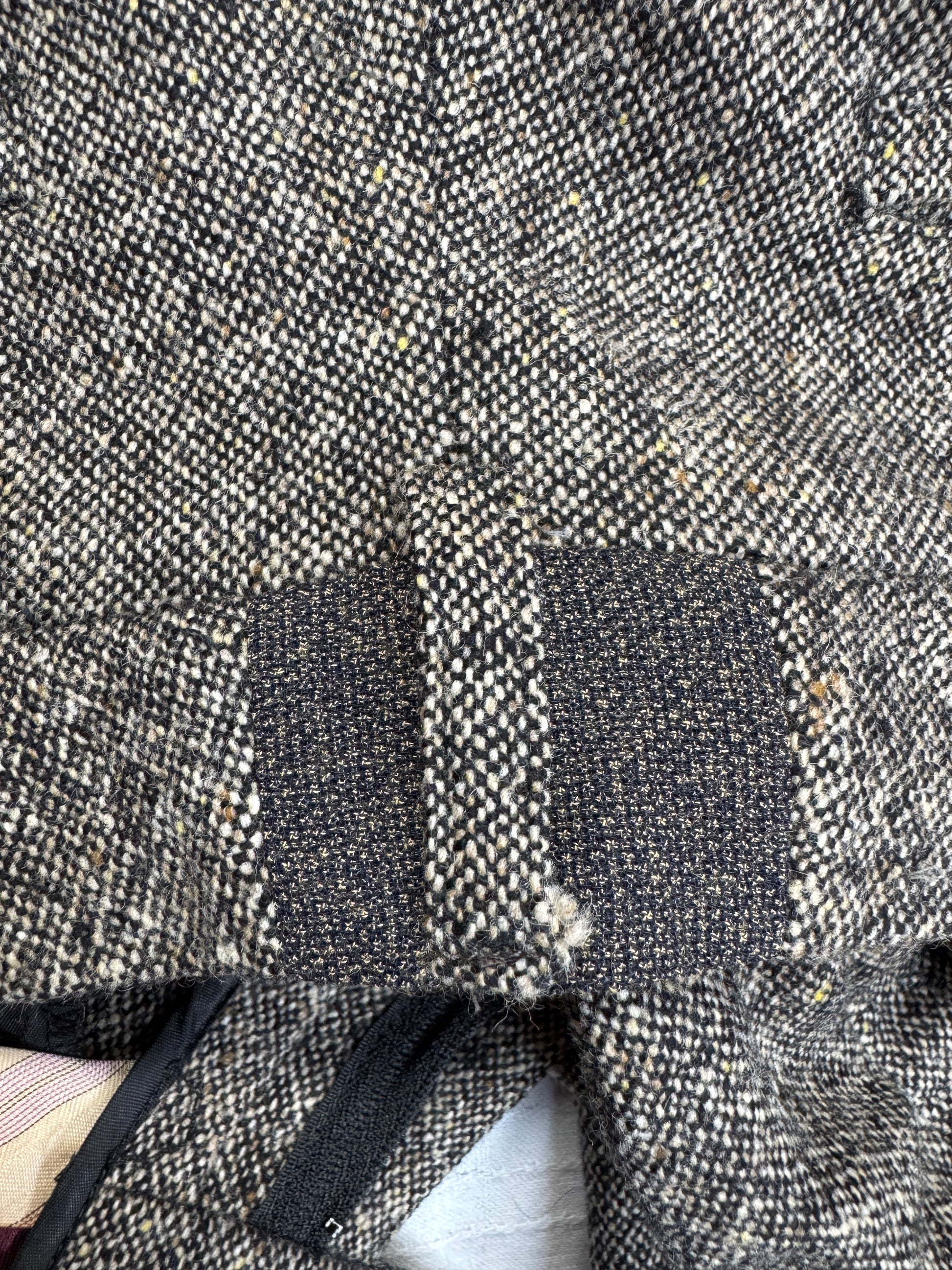 Etro Hose Straight Leg Front Pleat Low Waist Donegal Tweed Schwarz Creme M-L - RareRags