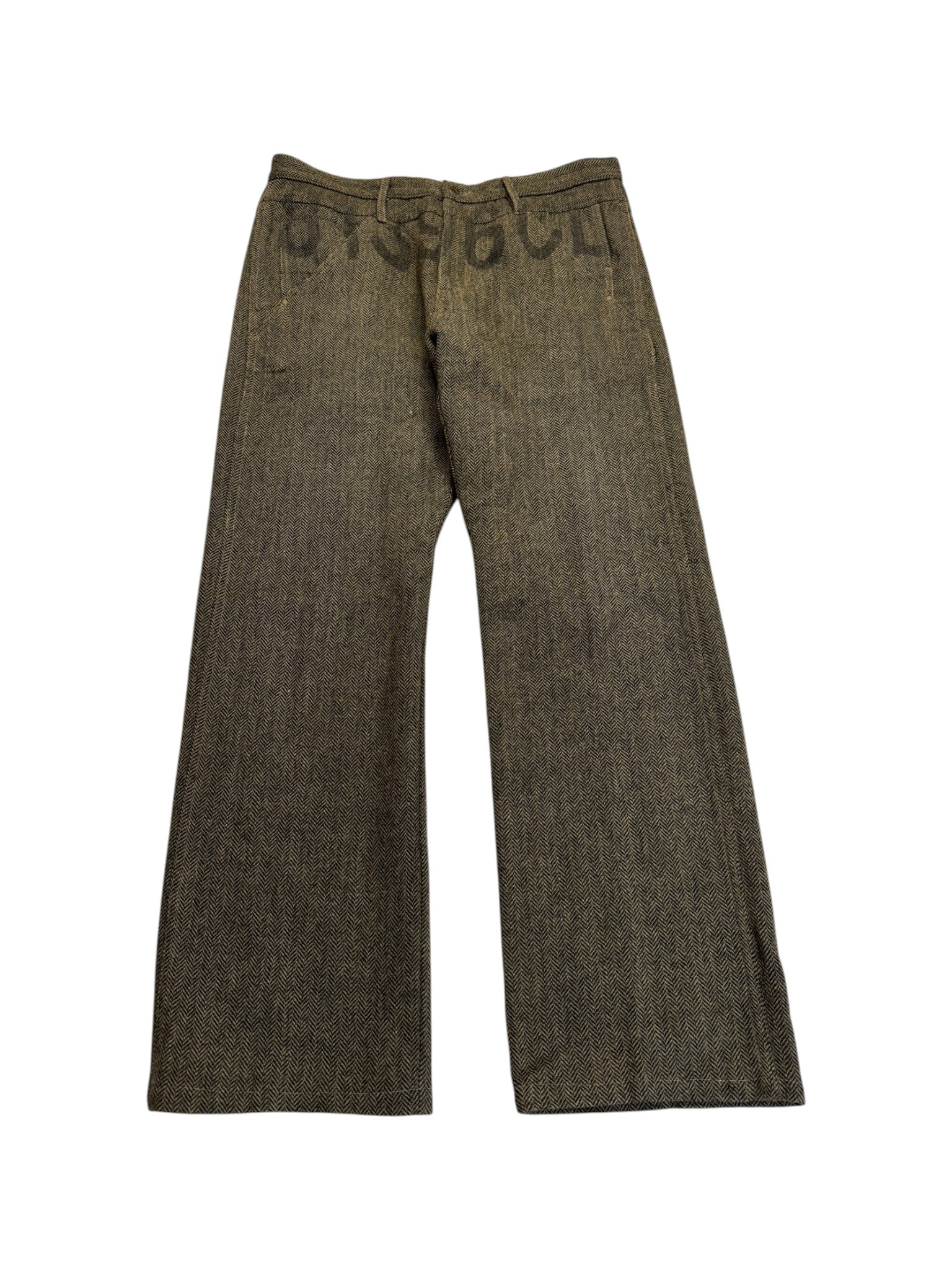 80s/90s Closed Hose Herringbone Wool Pleated Talon Zip Braun Schwarz 52 L-XL