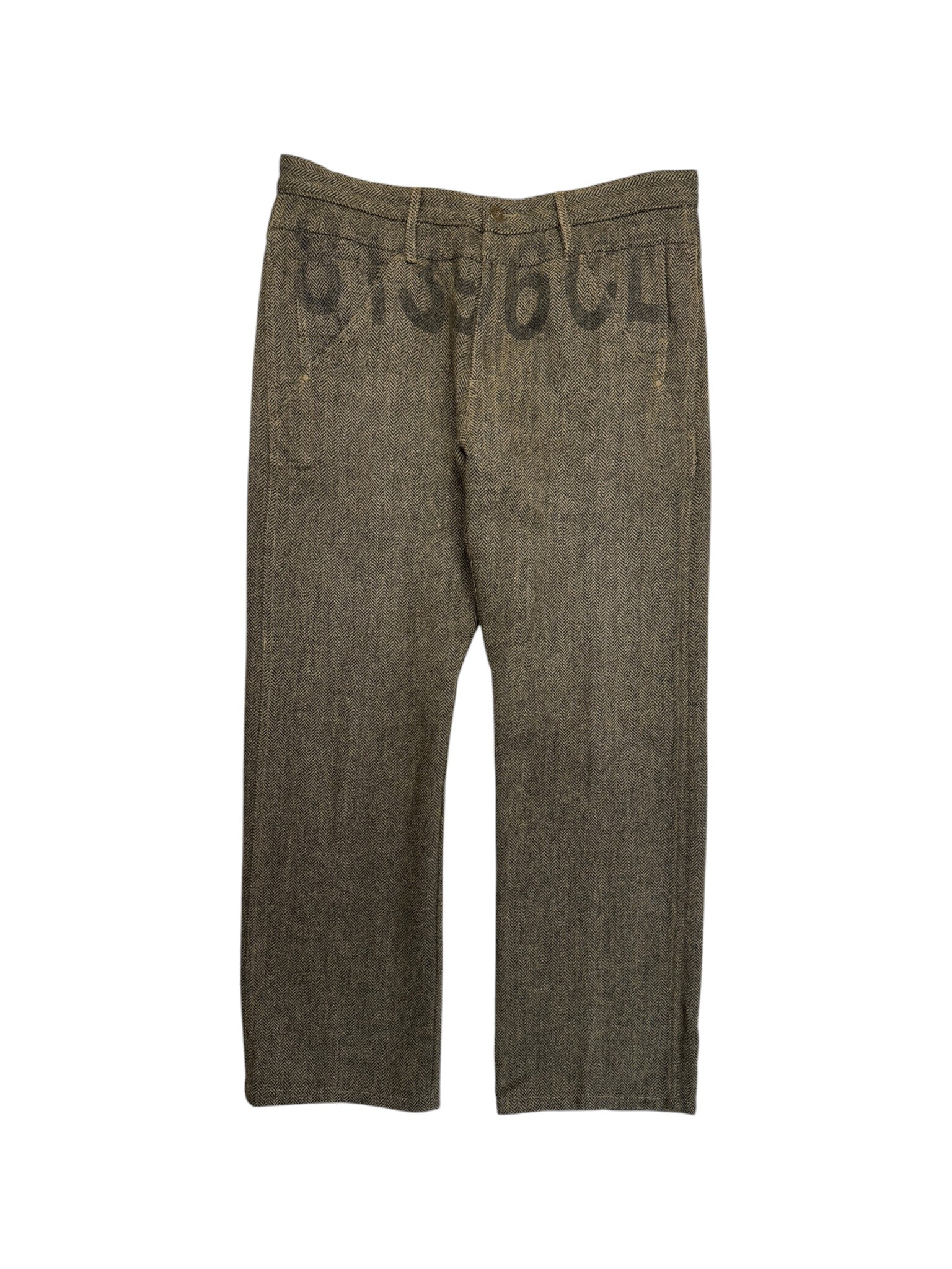 80s/90s Closed Hose Herringbone Wool Pleated Talon Zip Braun Schwarz 52 L-XL