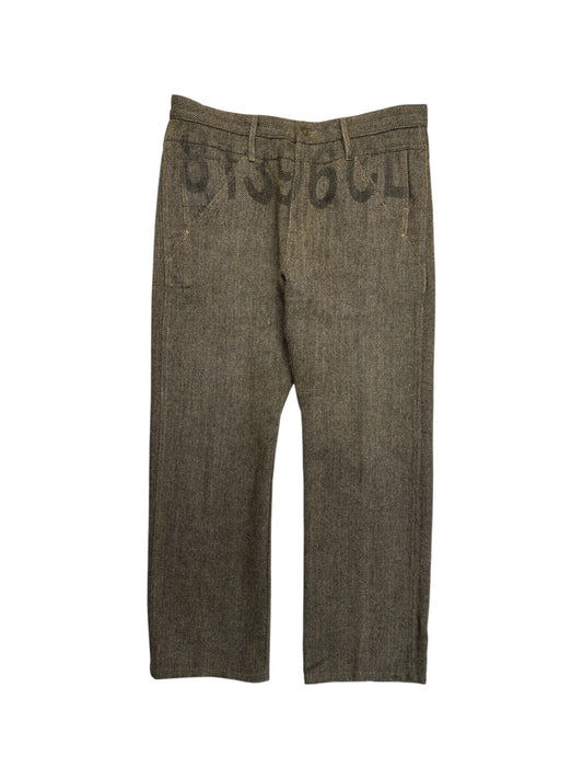 80s/90s Closed Hose Herringbone Wool Pleated Talon Zip Braun Schwarz 52 L-XL