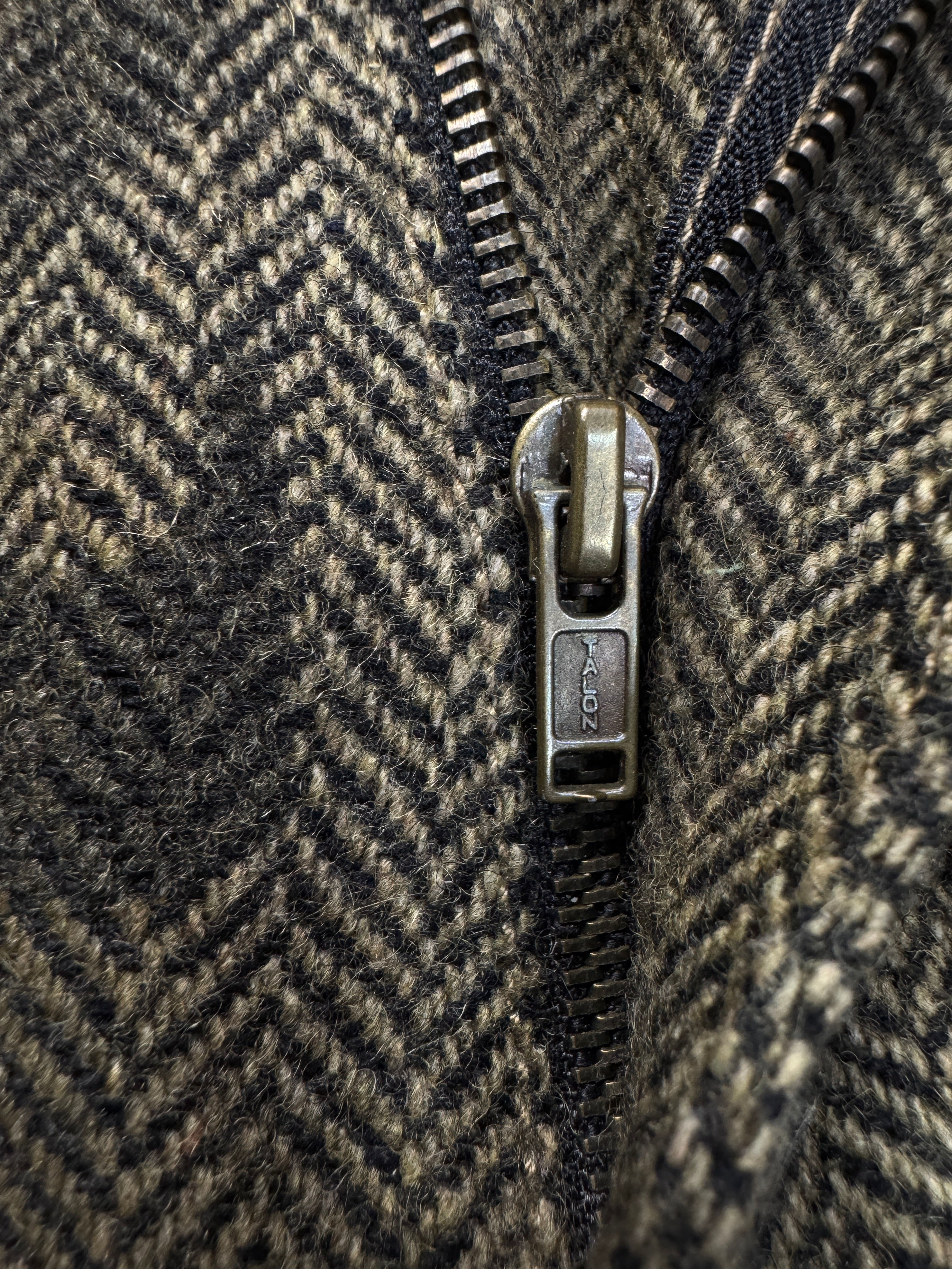 80s/90s Closed Hose Herringbone Wool Pleated Talon Zip Braun Schwarz 52 L-XL
