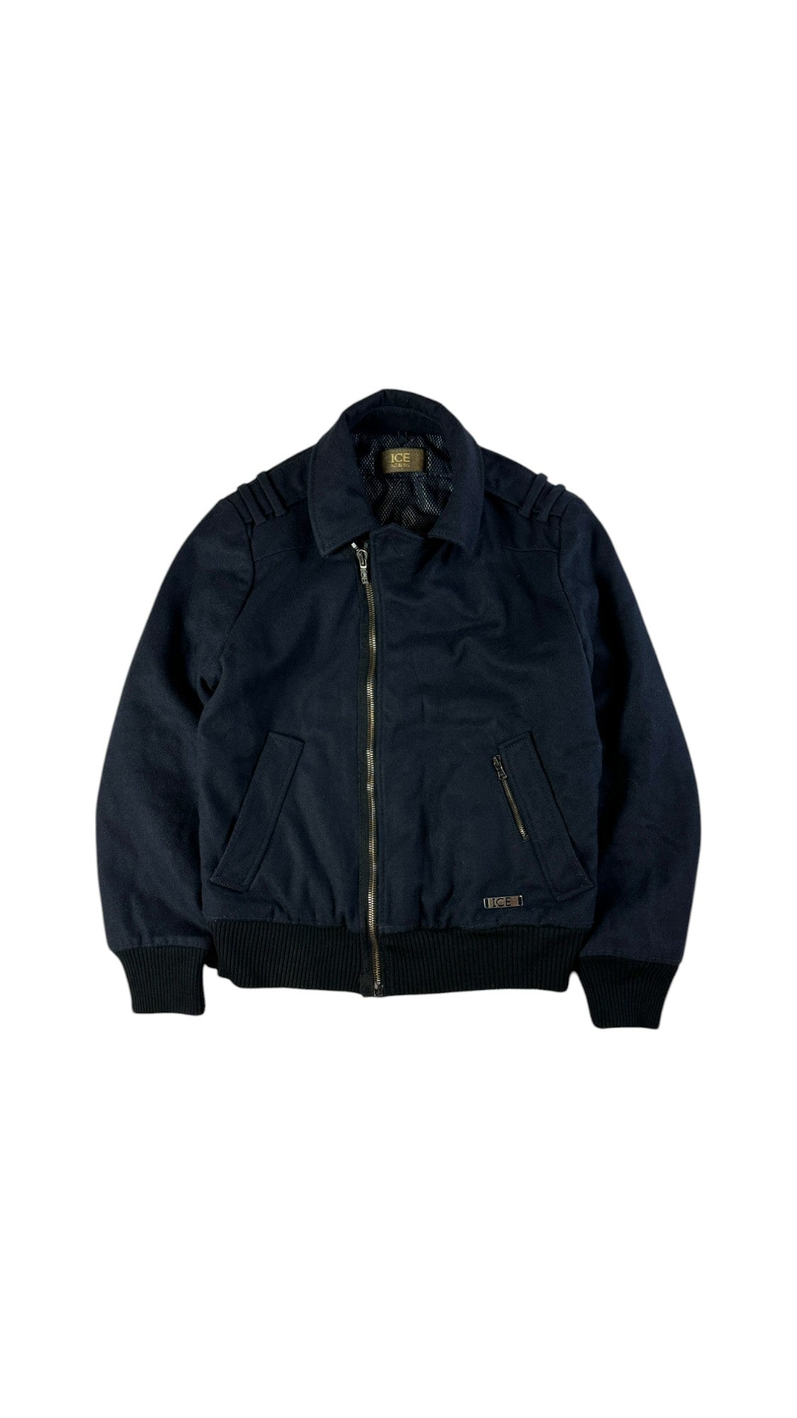 Iceberg Blouson 00s Schurwolle Lampo Zip Made In Italy Dunkelblau 48/M