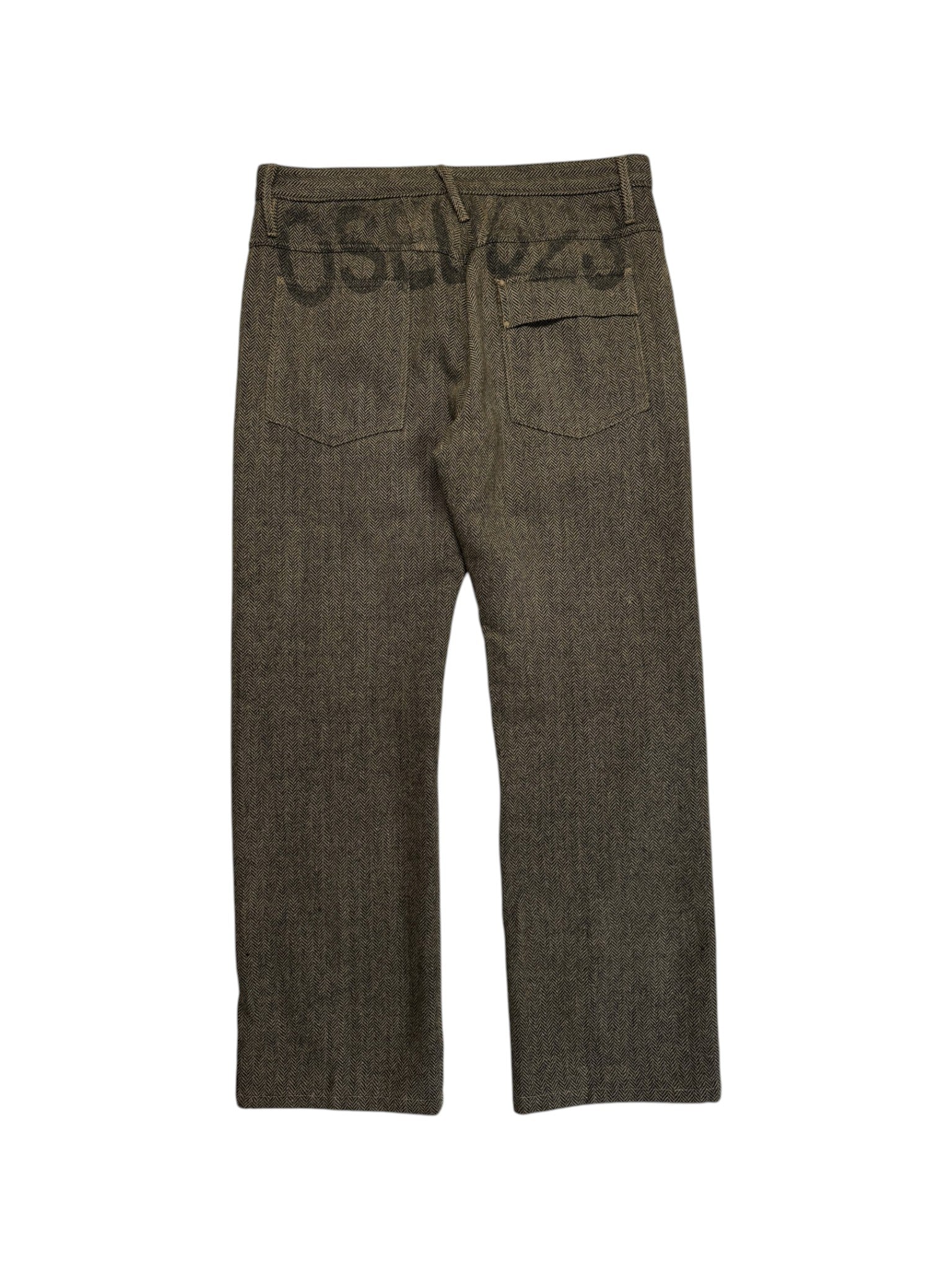 80s/90s Closed Hose Herringbone Wool Pleated Talon Zip Braun Schwarz 52 L-XL