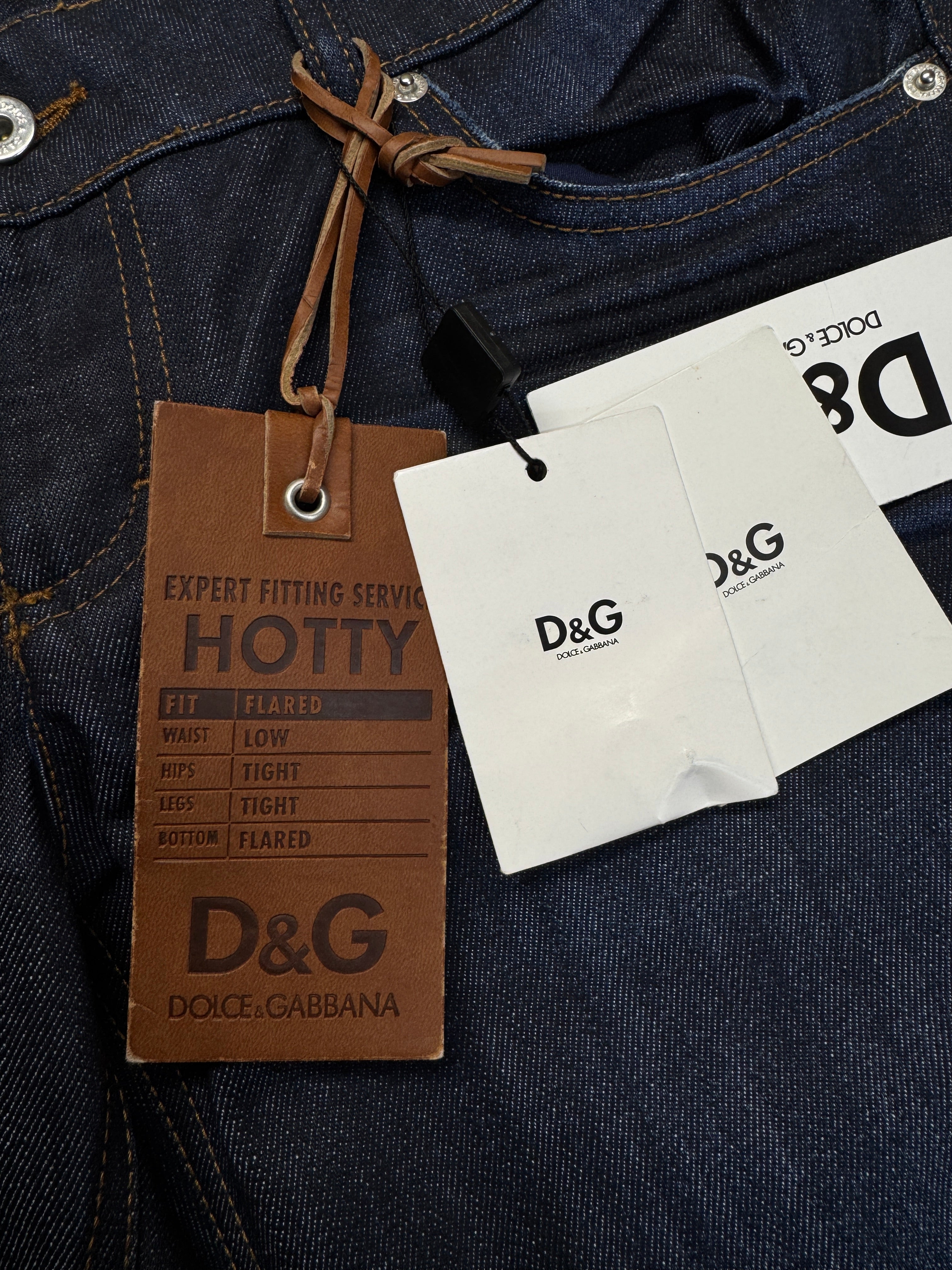 00s Dolce&Gabbana Jeans "Hotty" Low Rise Flared Deadstock Dunkelblau 29 M-L - RareRags