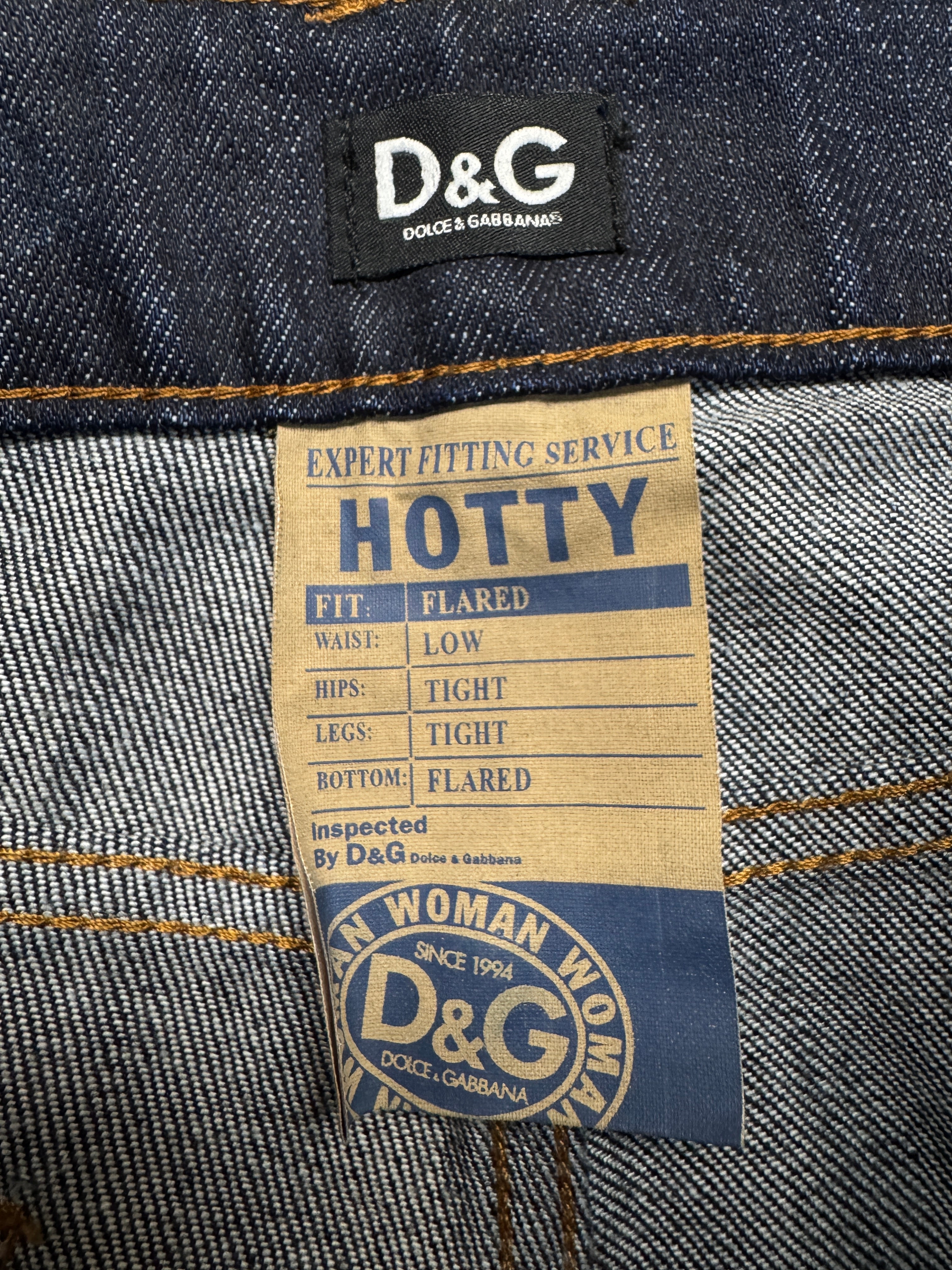 00s Dolce&Gabbana Jeans "Hotty" Low Rise Flared Deadstock Dunkelblau 29 M-L - RareRags