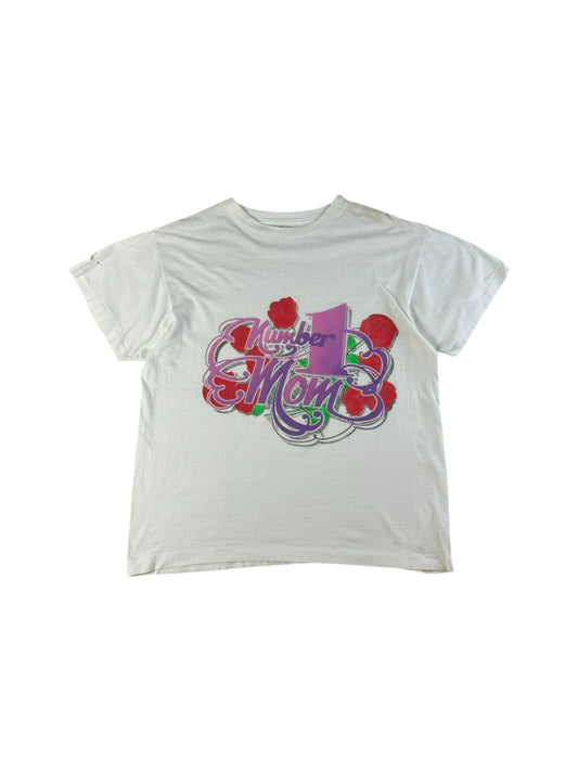 Vintage ShorHillsTee Shirt 90s "Number1Mom" Single Stitch Trashed Weiß L