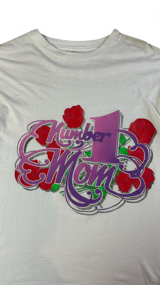 Vintage ShorHillsTee Shirt 90s "Number1Mom" Single Stitch Trashed Weiß L