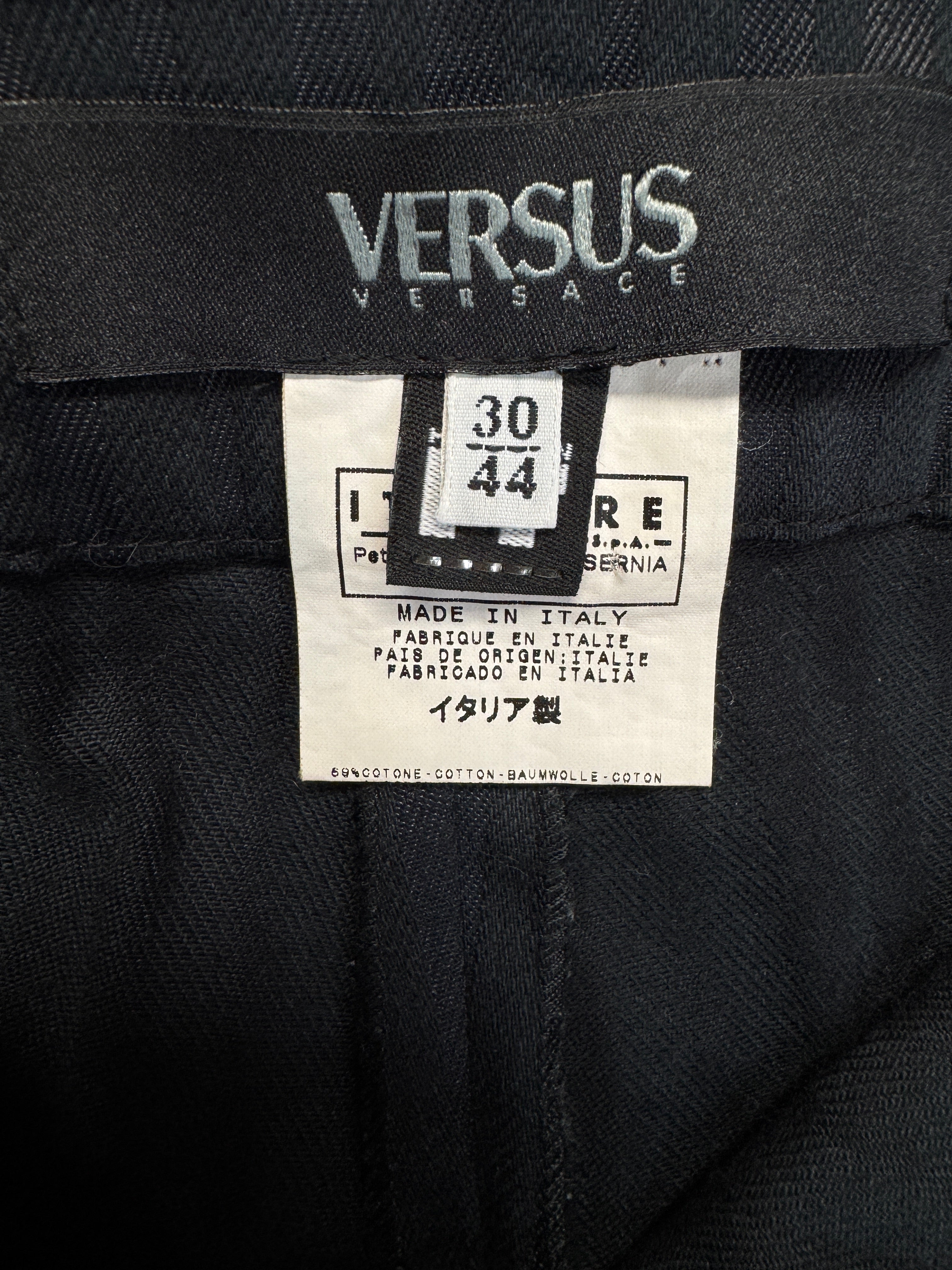 90s/00s Versus Versace Hose Low Waist Straight Leg Vertical Stripes Lampo Zip Schwarz IT44/M