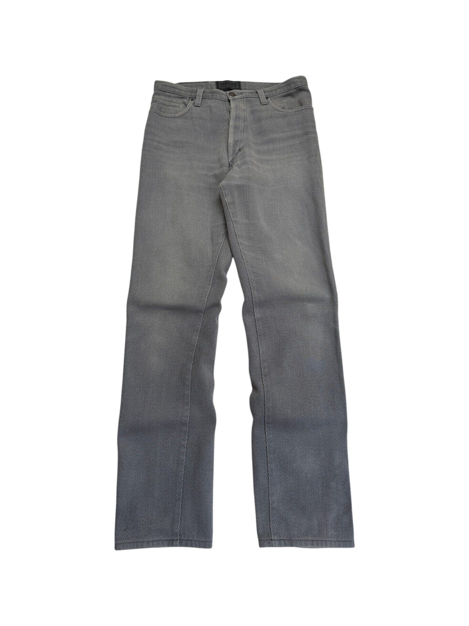 90s Versace Jeans Signature Hose Made In Italy Gestreift Grau M-L