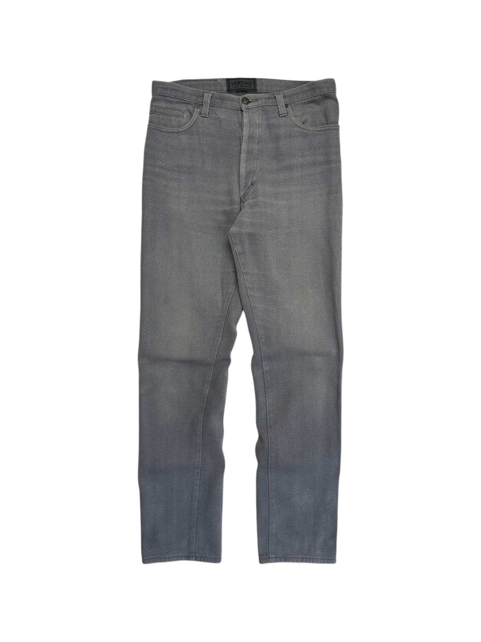 90s Versace Jeans Signature Hose Made In Italy Gestreift Grau M-L