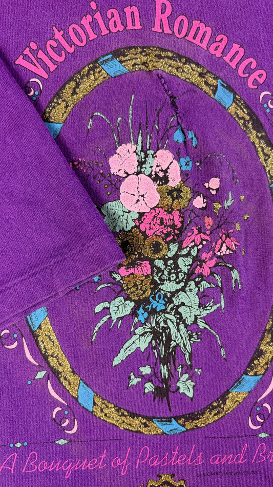 Vintage Shirt 90s "Victorian Romance - A Bouquet of Pastels and Brights" Single Stitch Made In USA Lila XL