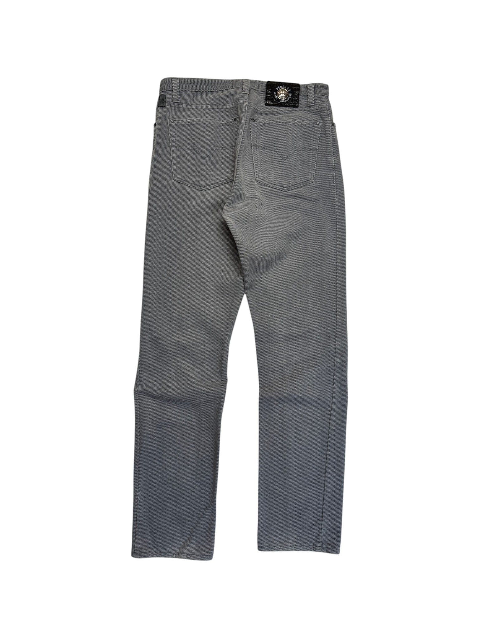 90s Versace Jeans Signature Hose Made In Italy Gestreift Grau M-L