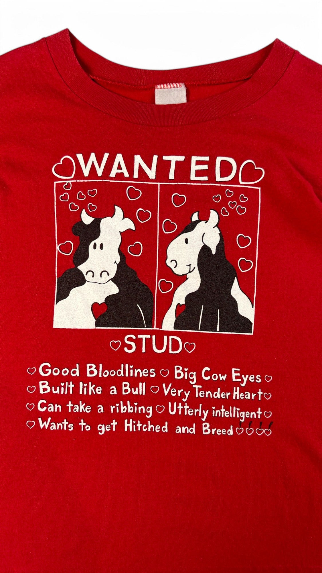 Vintage Shirt 90s "Wanted Stud" Single Stitch Made In USA Rot L