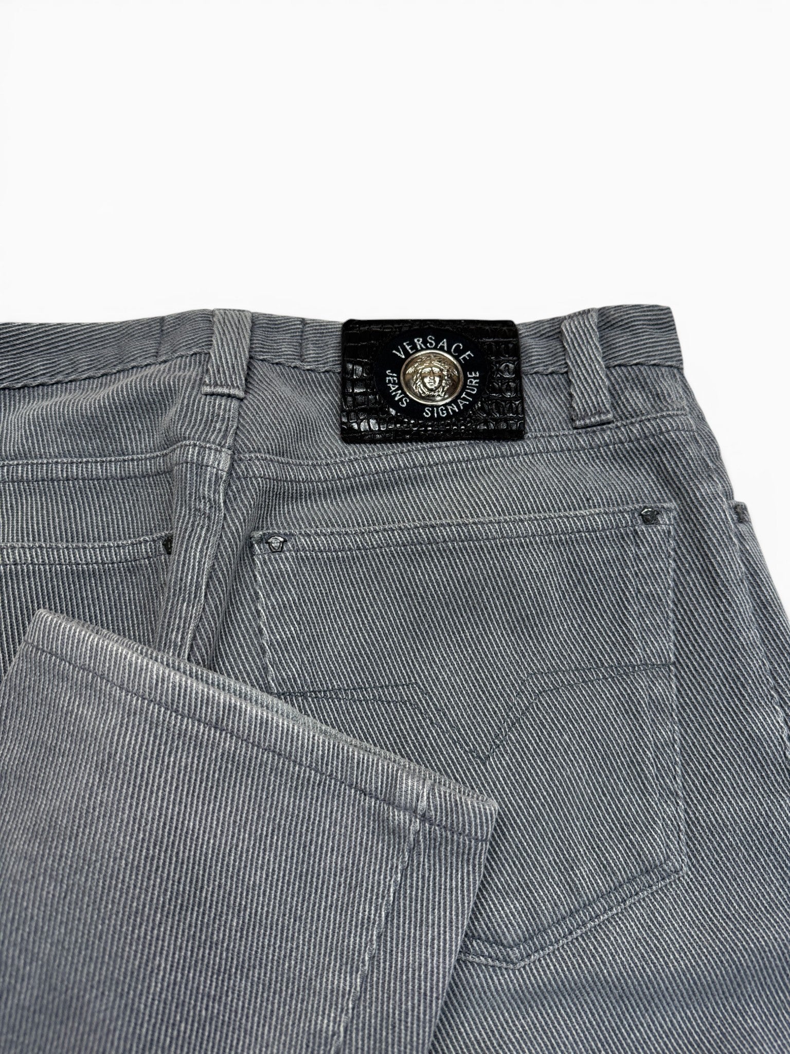 90s Versace Jeans Signature Hose Made In Italy Gestreift Grau M-L