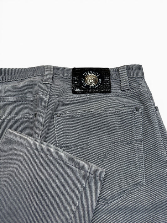 90s Versace Jeans Signature Hose Made In Italy Gestreift Grau M-L