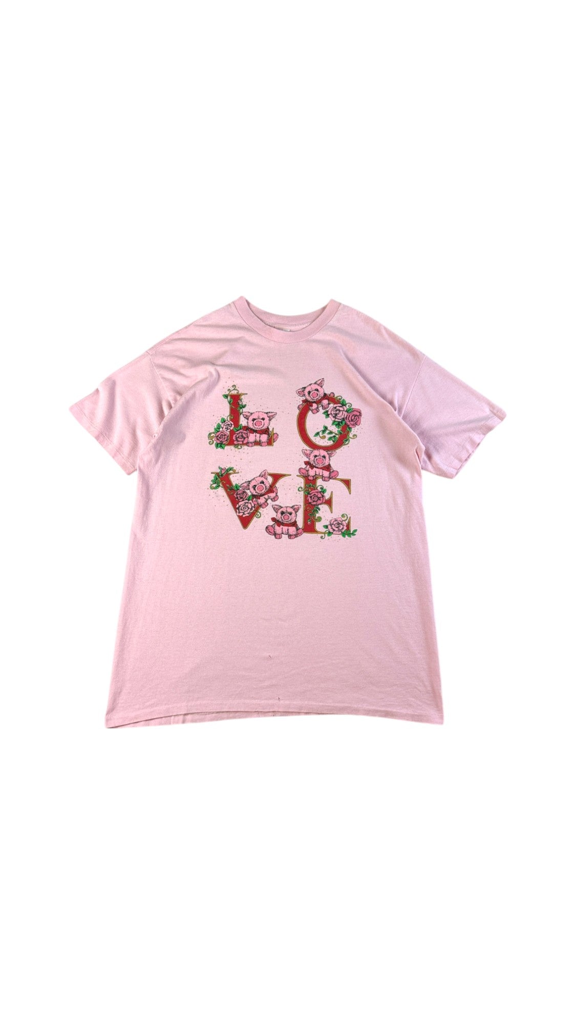 Vintage Milaca Shirt 90s "Love" Single Stitch Made In USA Rosa One Size Fits All