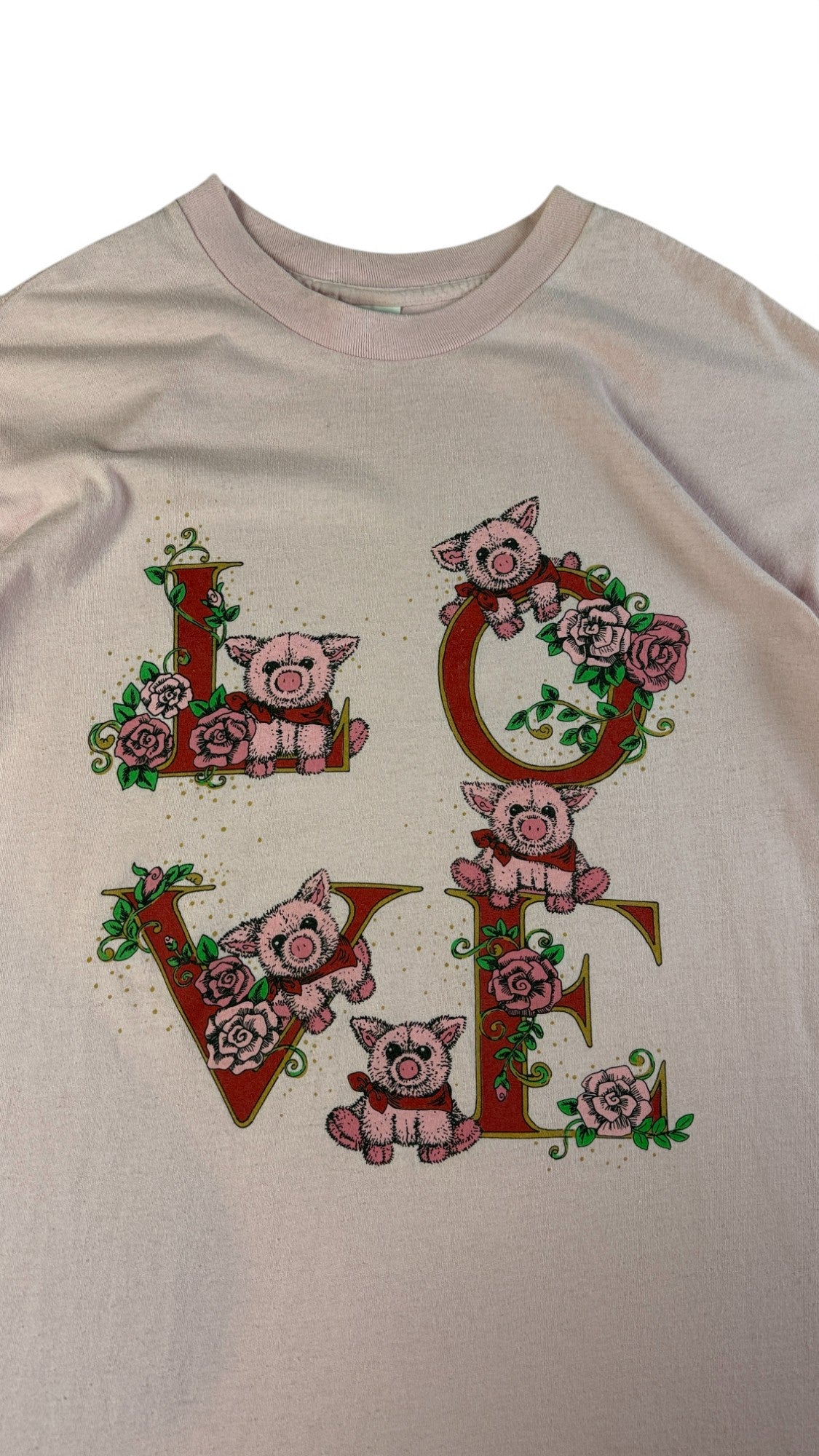 Vintage Milaca Shirt 90s "Love" Single Stitch Made In USA Rosa One Size Fits All