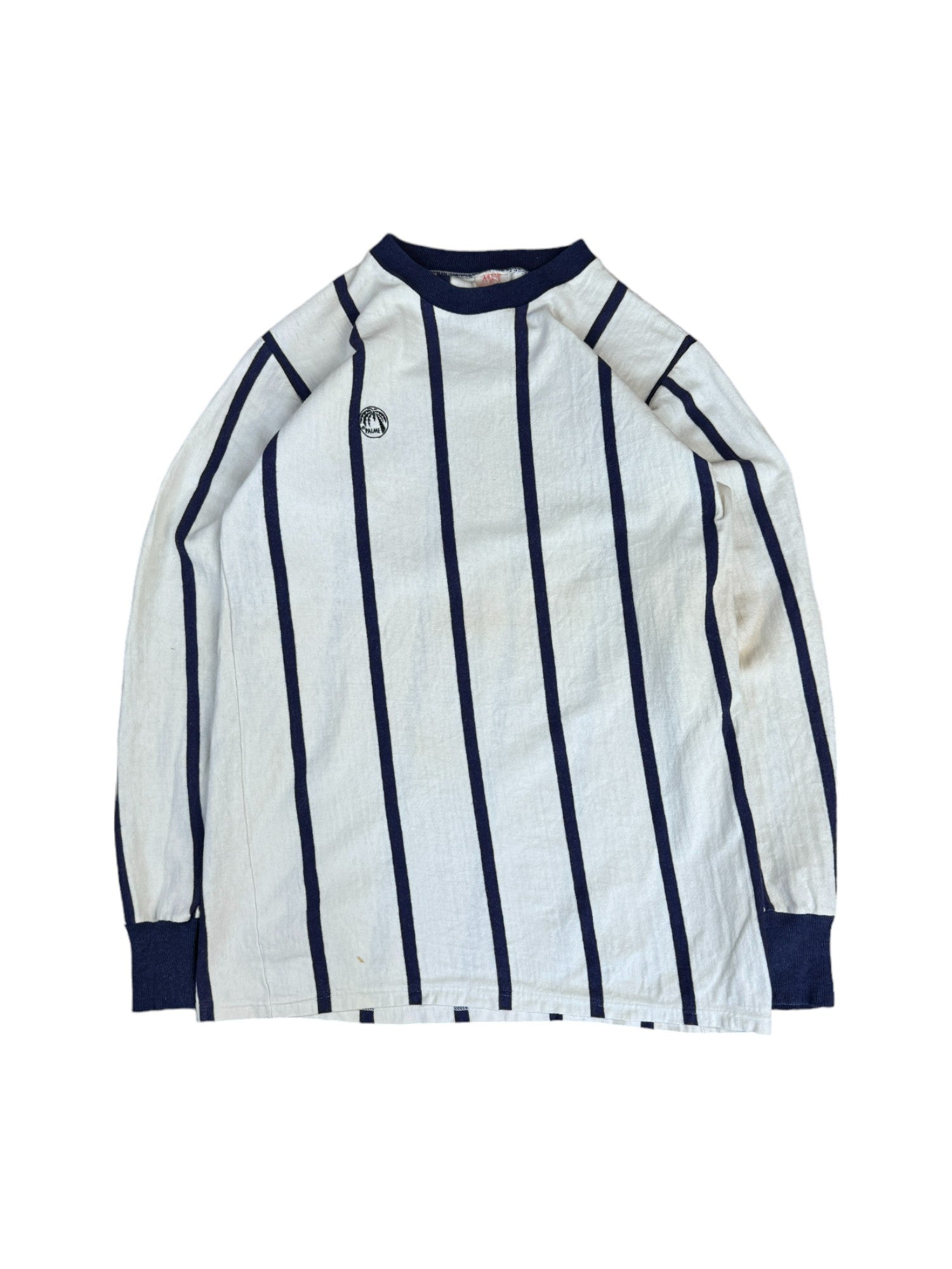 Vintage Palme Trikot 70s Langarm #10 Gestreift Weiß Blau M - RareRags