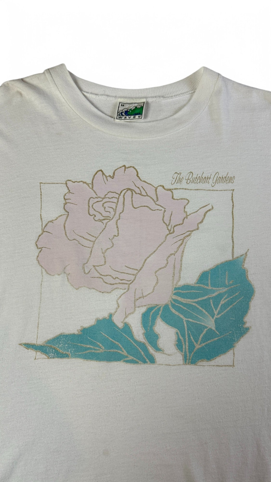 Vintage Waves Shirt 90s Rose Single Stitch Weiß M - RareRags
