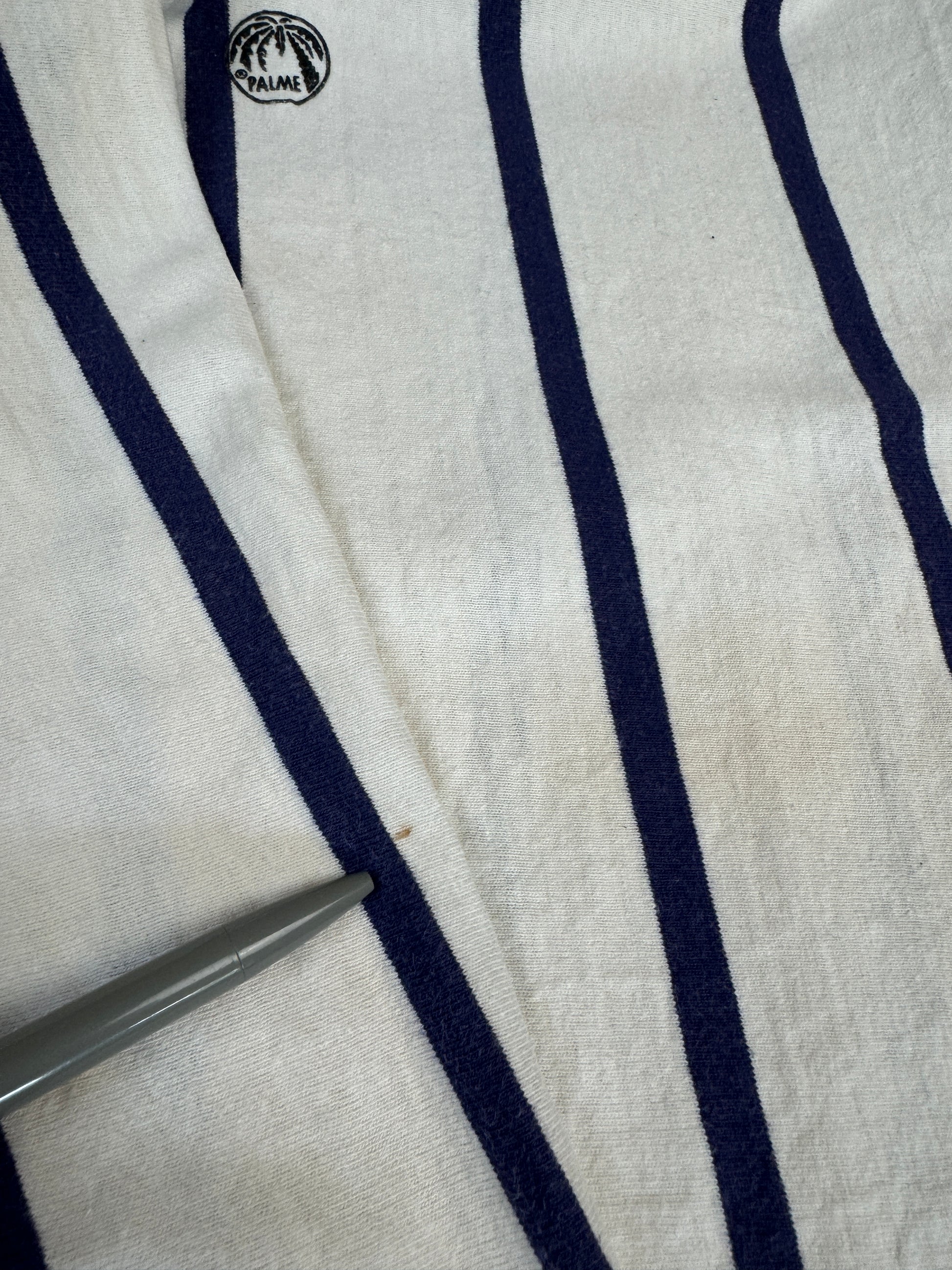 Vintage Palme Trikot 70s Langarm #10 Gestreift Weiß Blau M - RareRags