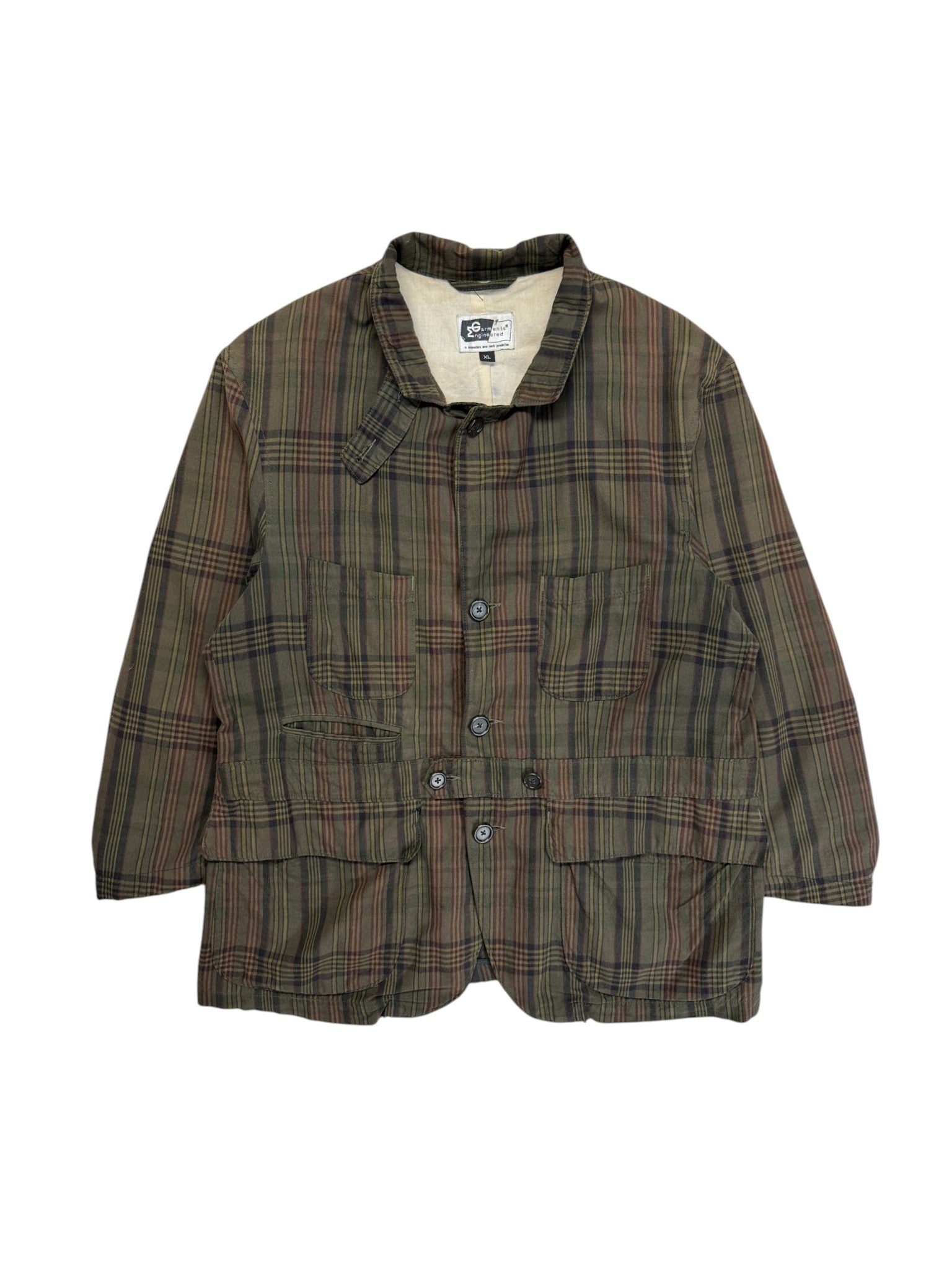 90s Engineered Garments Utility Field Jacket Made In New York Olive Brown Check XL - RareRags