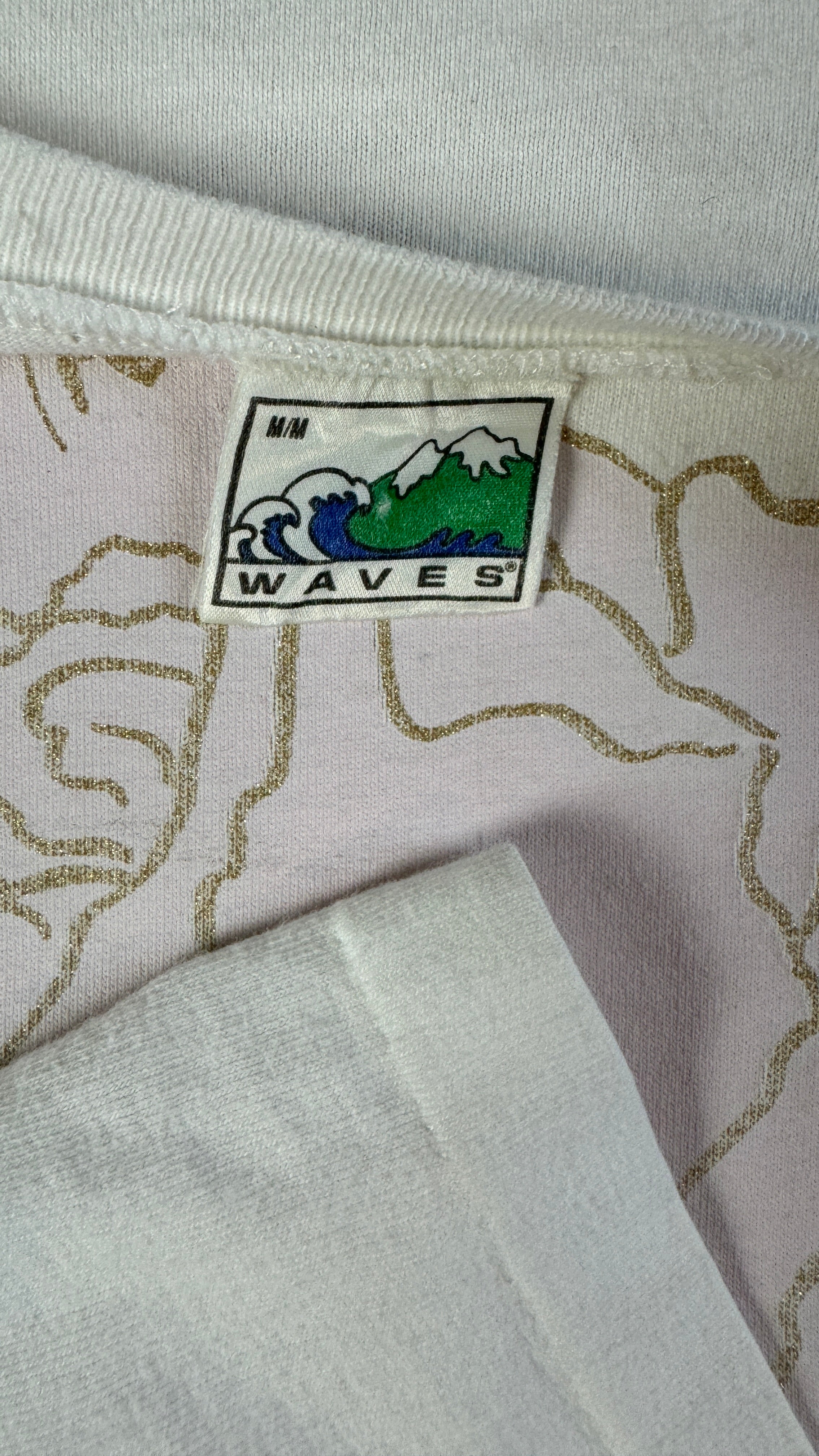 Vintage Waves Shirt 90s Rose Single Stitch Weiß M - RareRags
