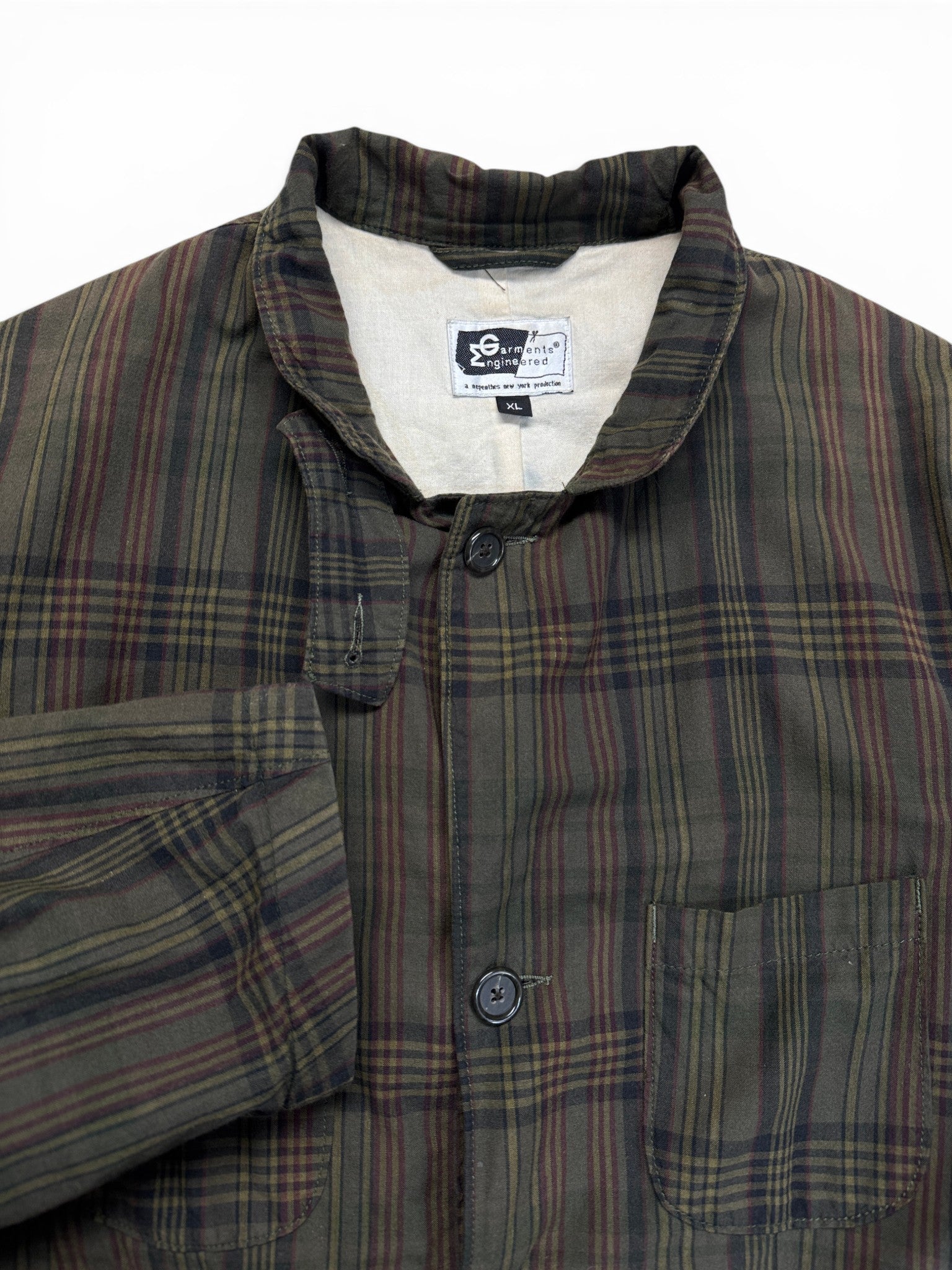 90s Engineered Garments Utility Field Jacket Made In New York Olive Brown Check XL - RareRags