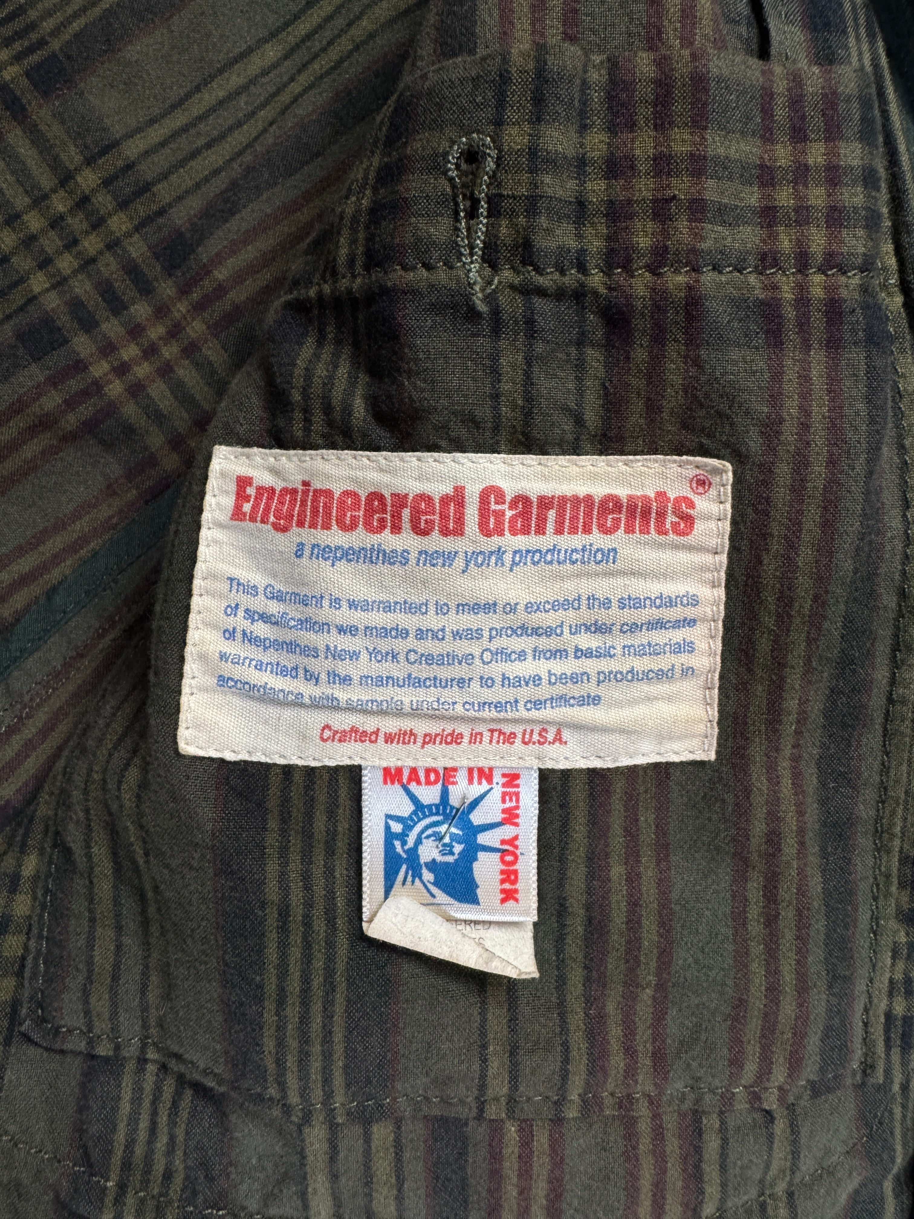 90s Engineered Garments Utility Field Jacket Made In New York Olive Brown Check XL - RareRags