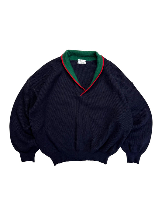 1982 C.P. Company Shawl Neck Knit Sweater Made In Italy Dunkelblau L-XL