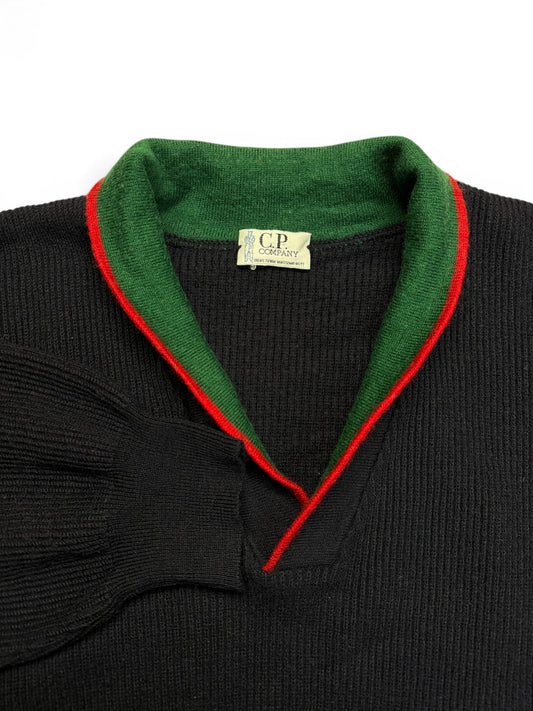 1982 C.P. Company Shawl Neck Knit Sweater Made In Italy Dunkelblau L-XL