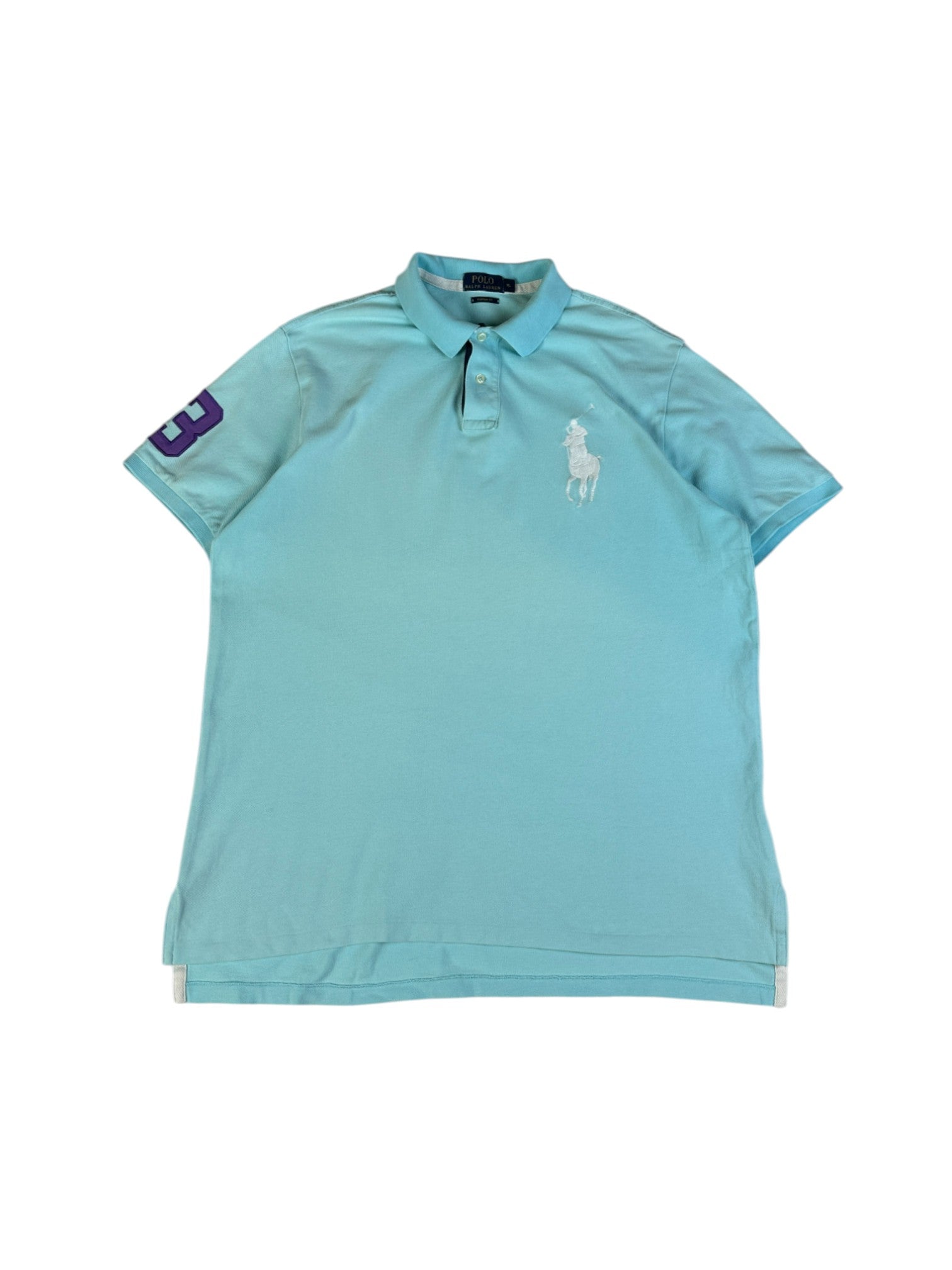 00s Ralph Lauren Poloshirt Big Pony #3 Custom Fit Hellblau XL