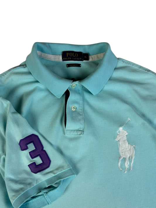 00s Ralph Lauren Poloshirt Big Pony #3 Custom Fit Hellblau XL