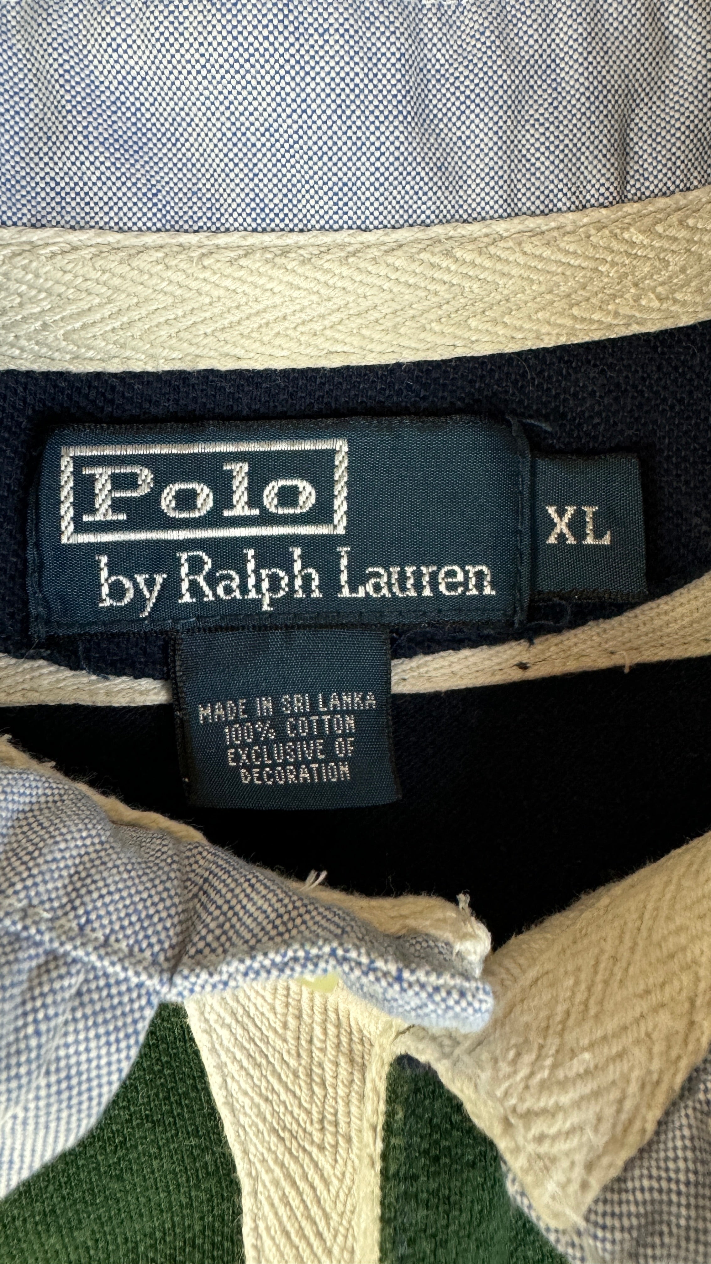 90s Ralph Lauren Poloshirt Crest Logo Striped Dunkelblau Grün XL