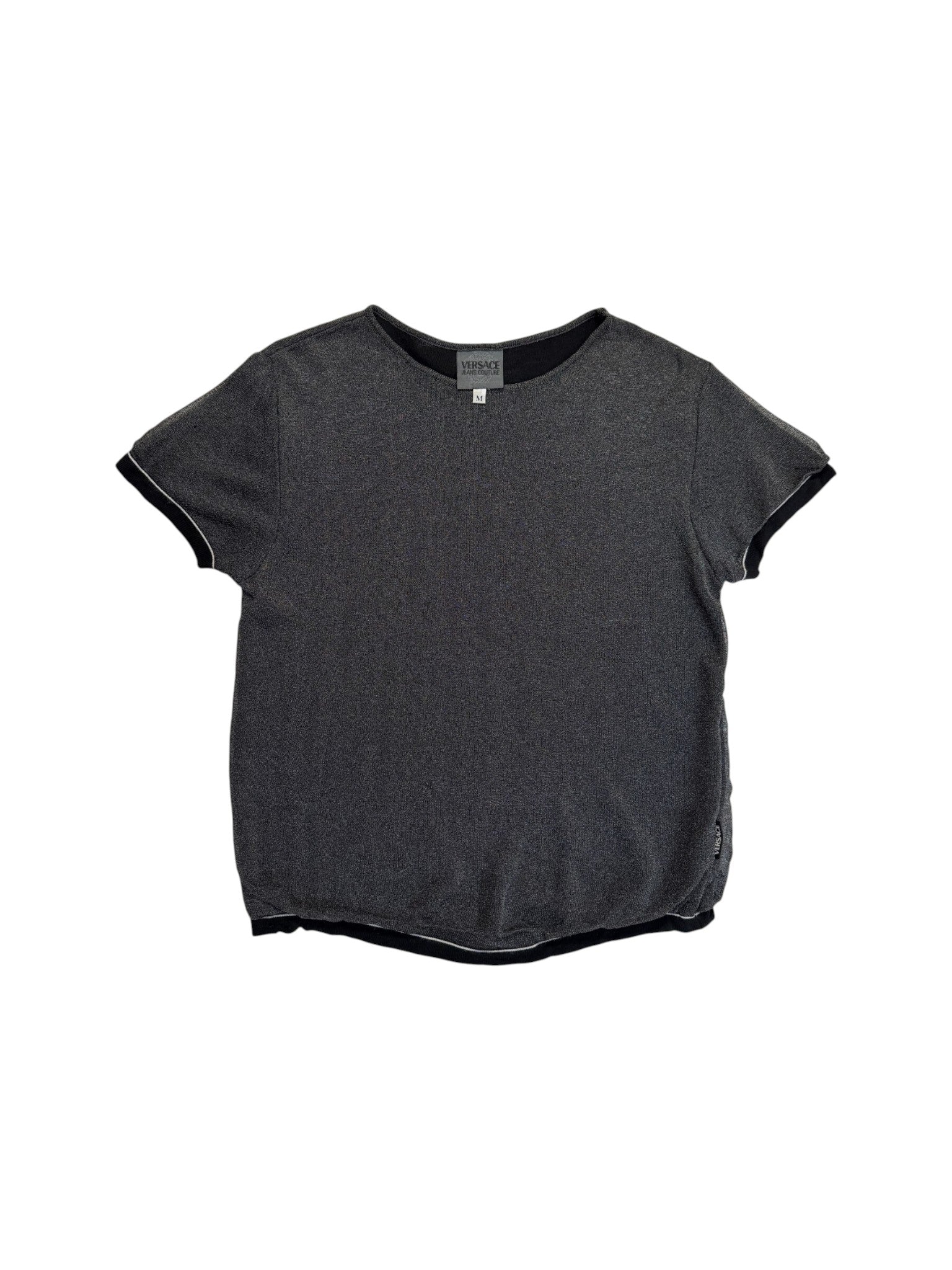 00s Versace Jeans Couture Shirt Metallic Knit Glänzend Silber/Grau M