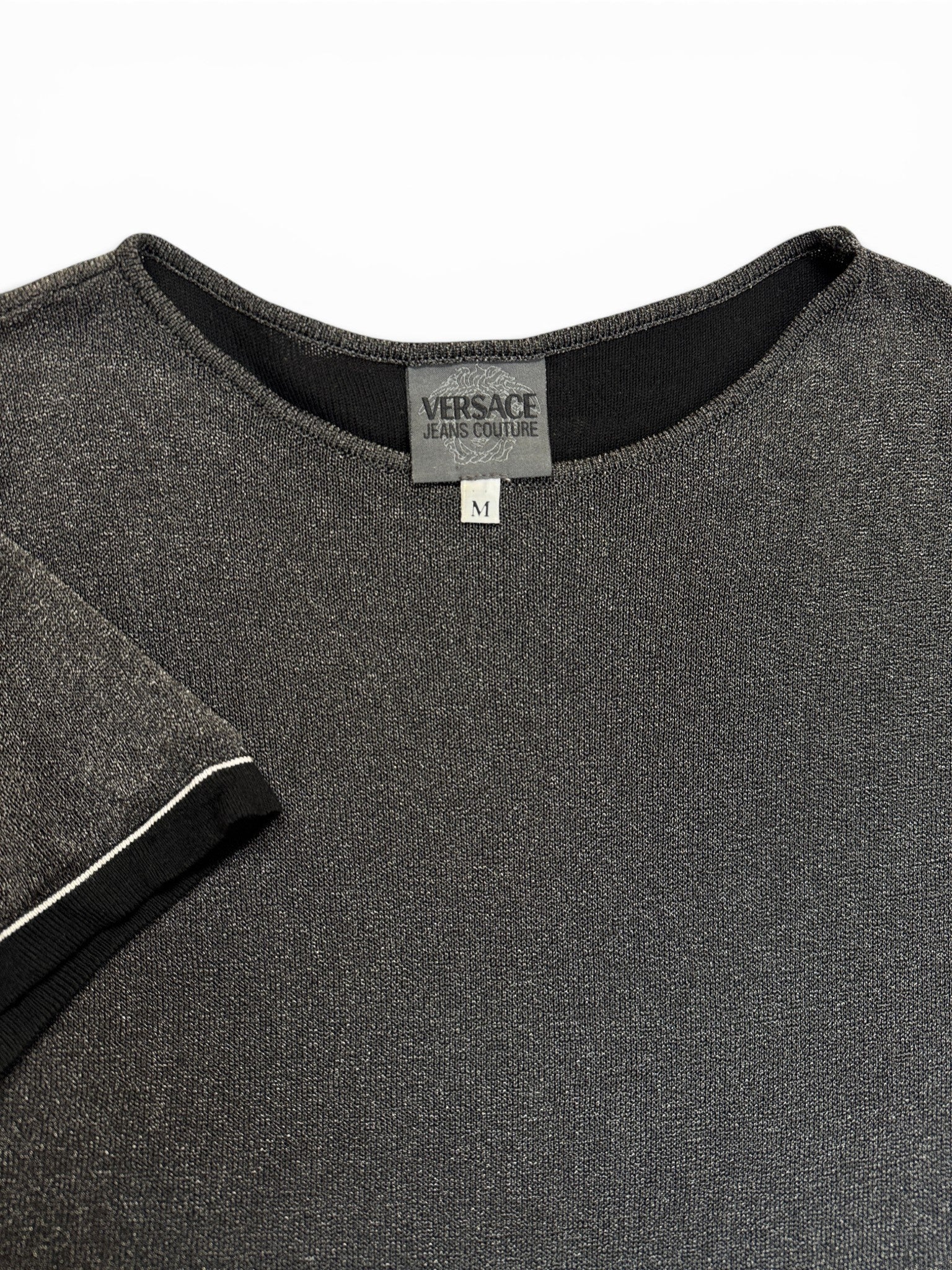 00s Versace Jeans Couture Shirt Metallic Knit Glänzend Silber/Grau M