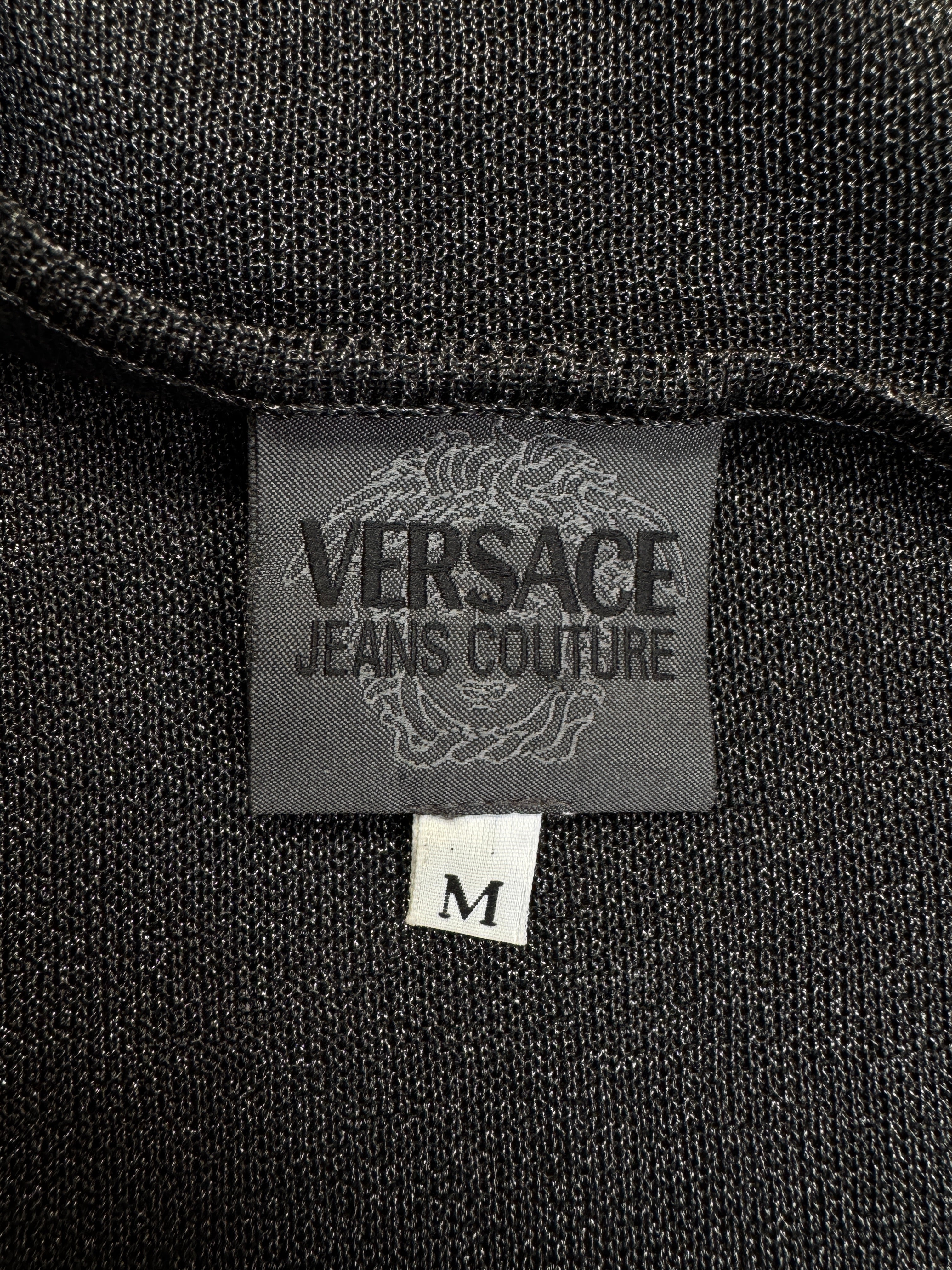 00s Versace Jeans Couture Shirt Metallic Knit Glänzend Silber/Grau M