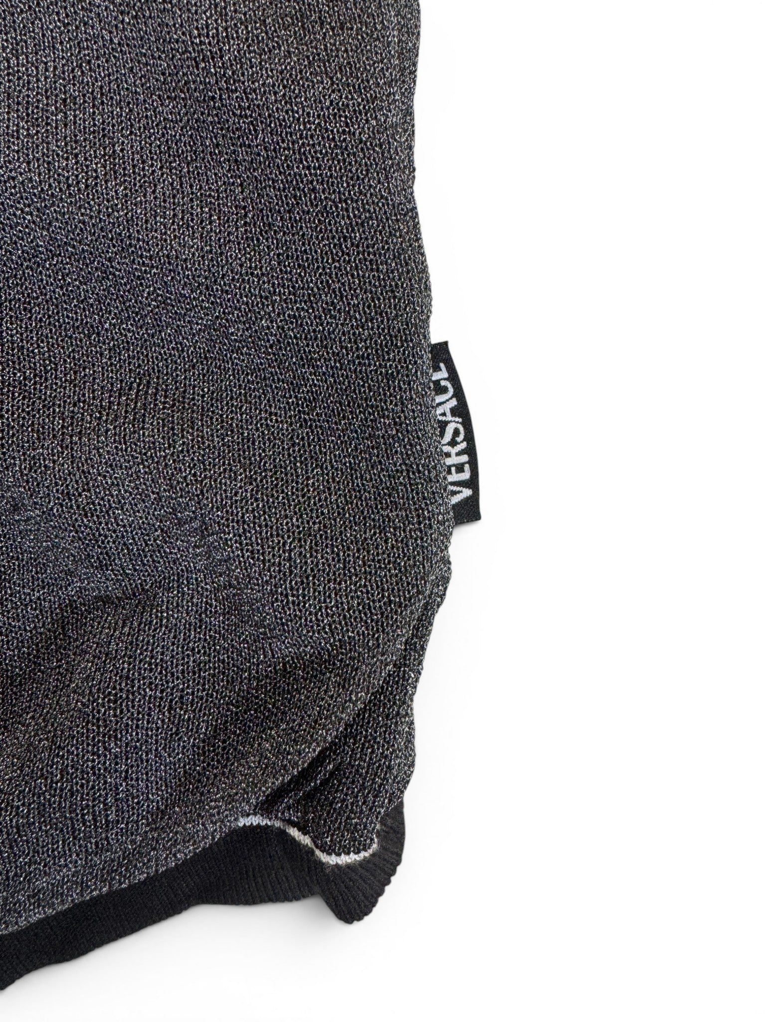 00s Versace Jeans Couture Shirt Metallic Knit Glänzend Silber/Grau M
