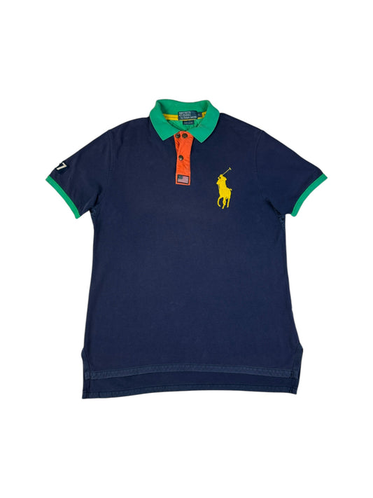 90s Ralph Lauren Poloshirt Big Pony Talon Zip Custom Fit Dunkelblau L