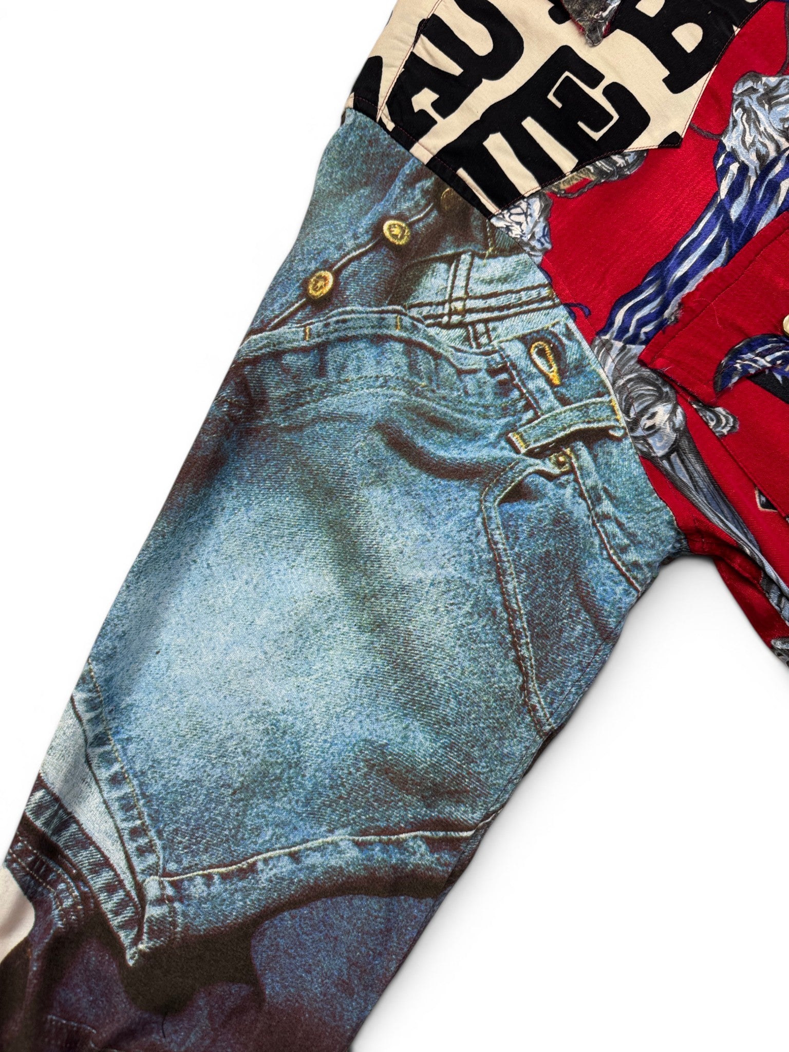90s Moschino Hemd Pop Art Denim Print Rot S - RareRags