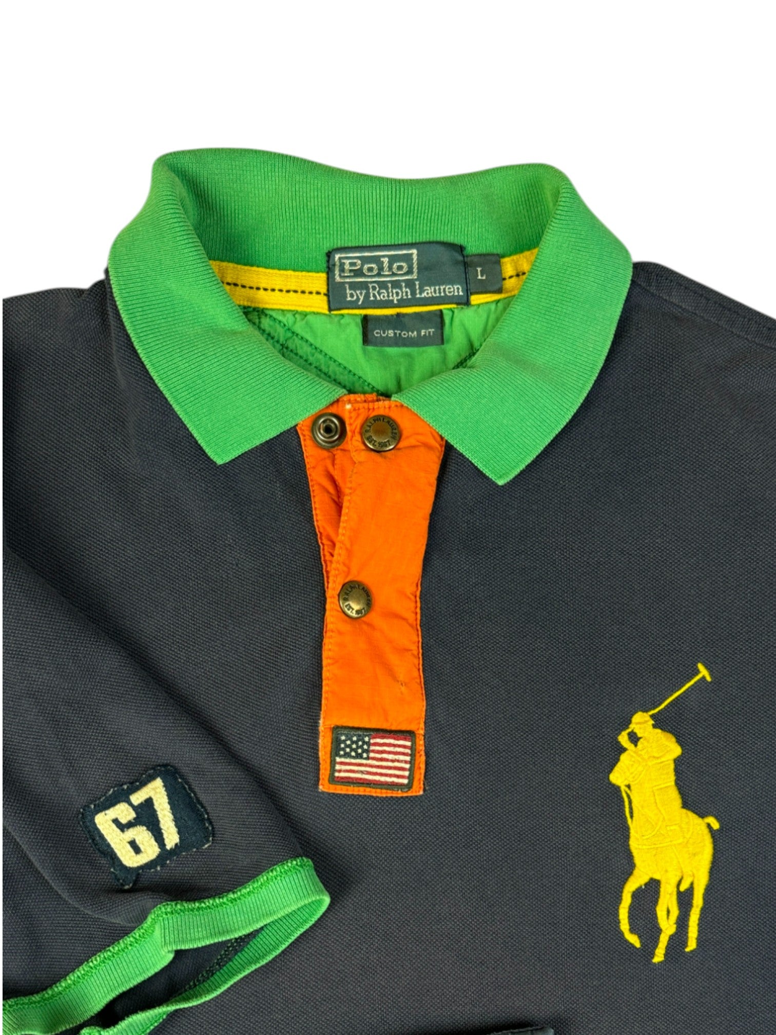 90s Ralph Lauren Poloshirt Big Pony Talon Zip Custom Fit Dunkelblau L