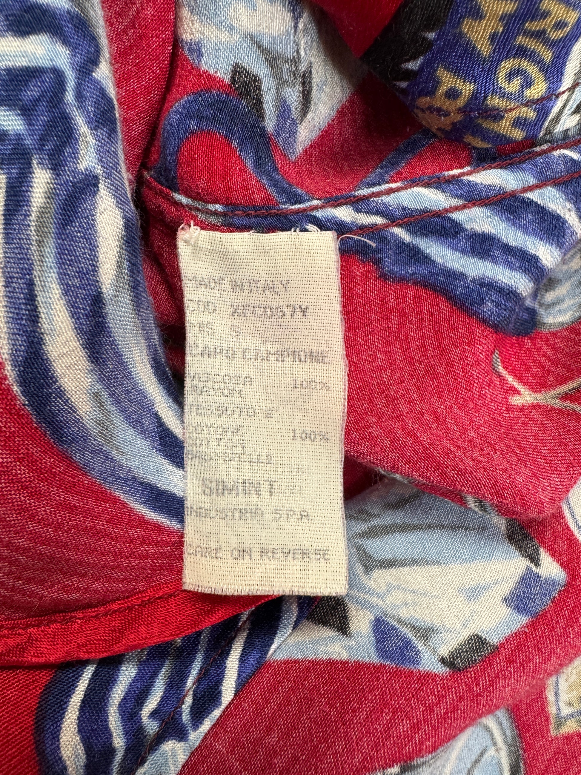90s Moschino Hemd Pop Art Denim Print Rot S - RareRags