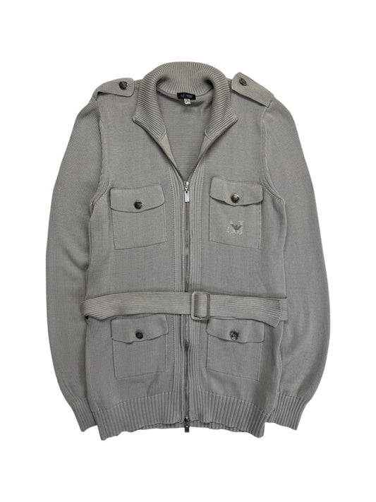 00s Armani Belted Knit Jacket Grau Silber 44/L