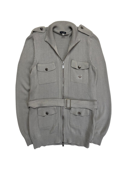 00s Armani Belted Knit Jacket Grau Silber 44/L - RareRags
